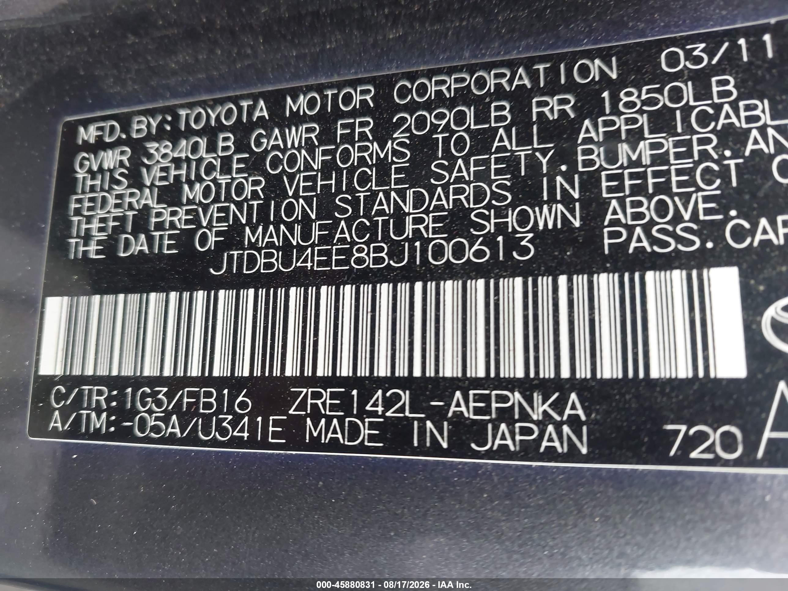 2011 Toyota Corolla Le Gray vin: JTDBU4EE8BJ100613
