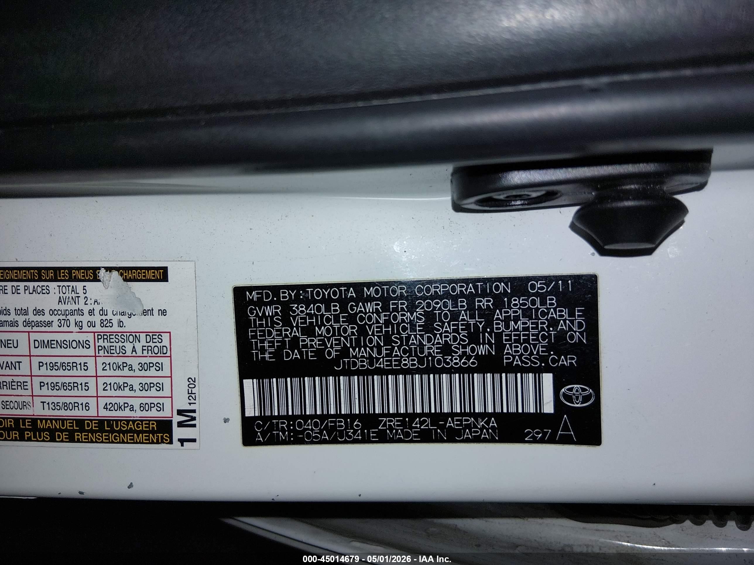 2011 Toyota Corolla Le Белый vin: JTDBU4EE8BJ103866