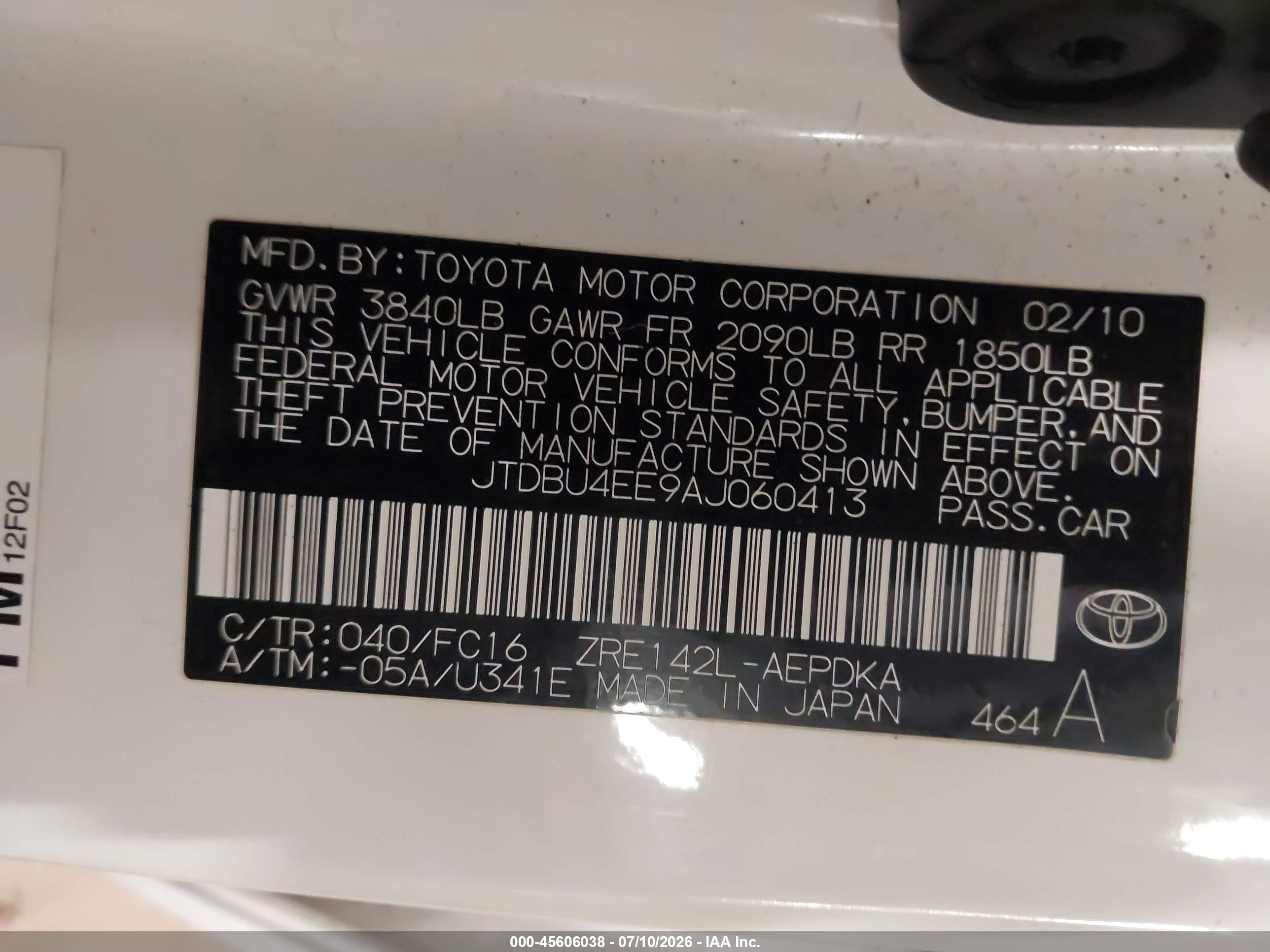 2010 Toyota Corolla Le White vin: JTDBU4EE9AJ060413