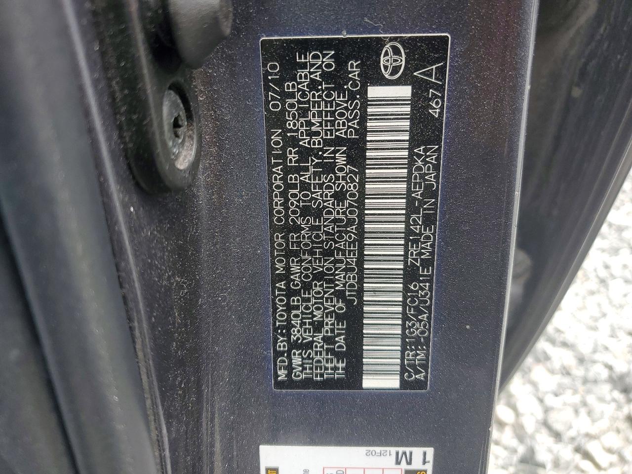 2010 Toyota Corolla Le Угольный vin: JTDBU4EE9AJ070827