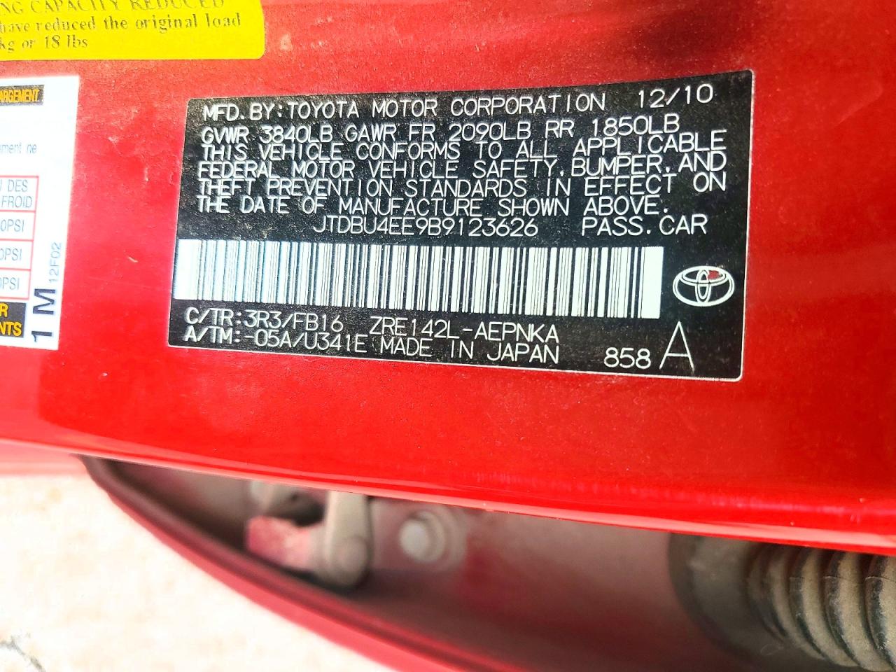 2011 Toyota Corolla Le Красный vin: JTDBU4EE9B9123626
