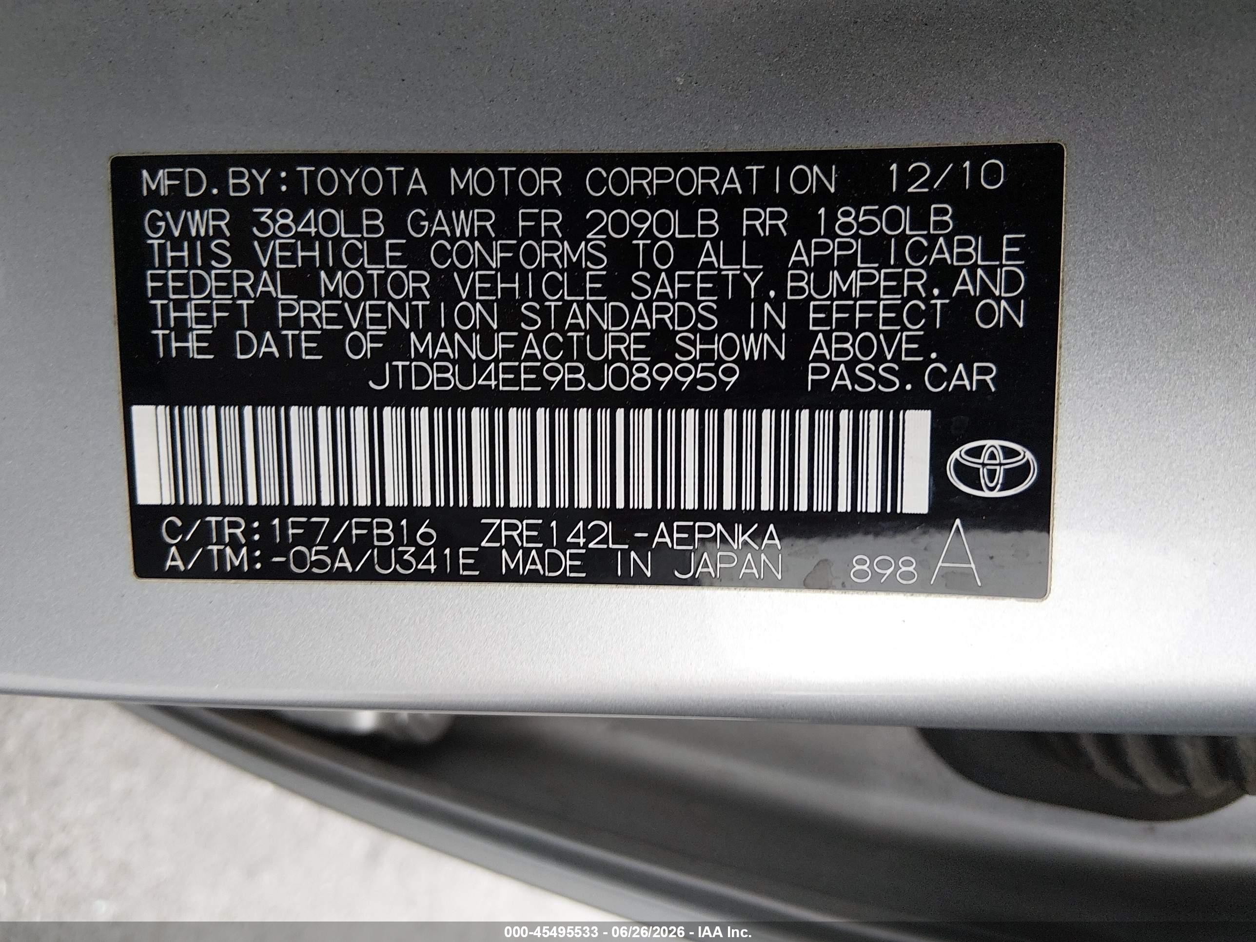2011 Toyota Corolla Le Silver vin: JTDBU4EE9BJ089959