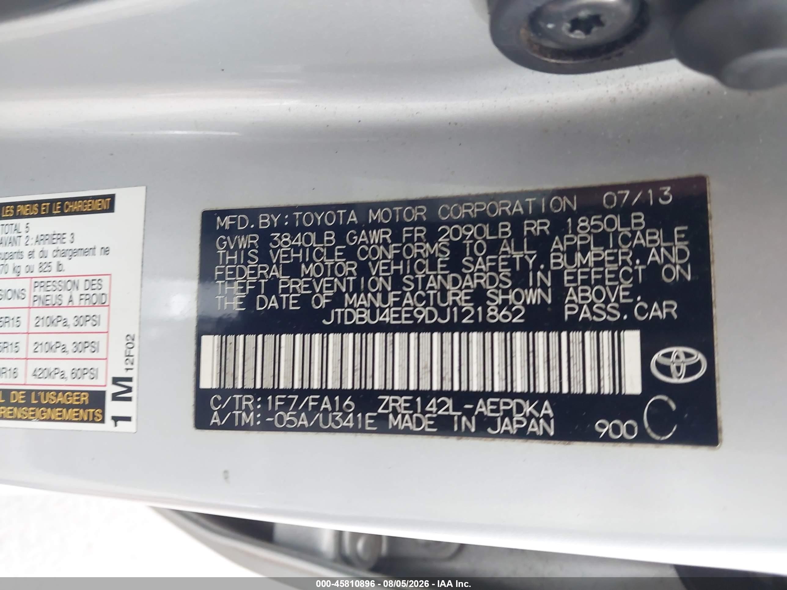 2013 Toyota Corolla L Silver vin: JTDBU4EE9DJ121862