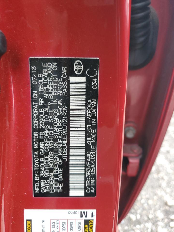 2013 Toyota Corolla Red vin: JTDBU4EE9DJ121909