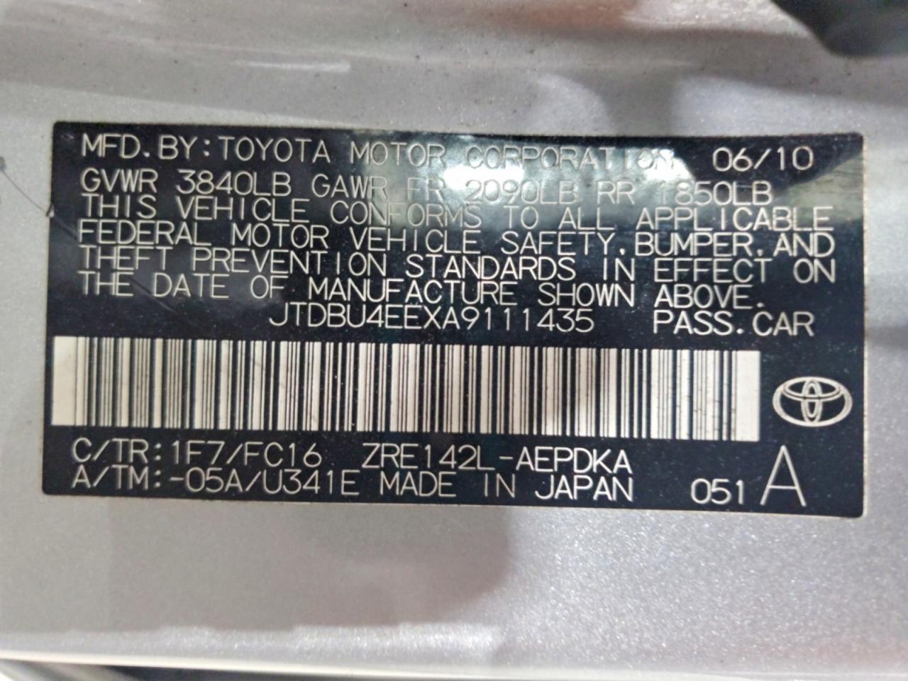 2010 Toyota Corolla Le Silver vin: JTDBU4EEXA9111435