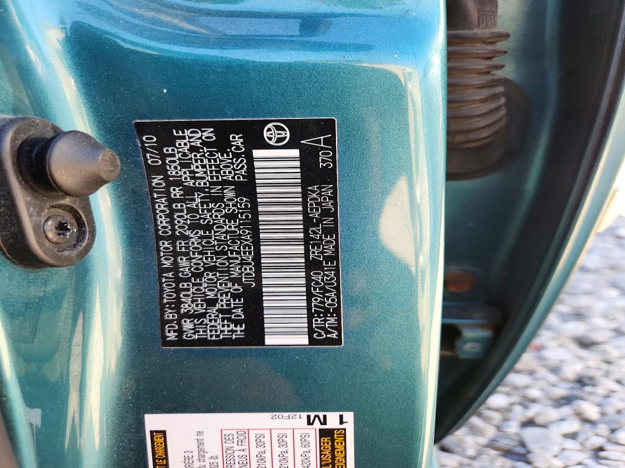 2010 Toyota Corolla Le Teal vin: JTDBU4EEXA9115159