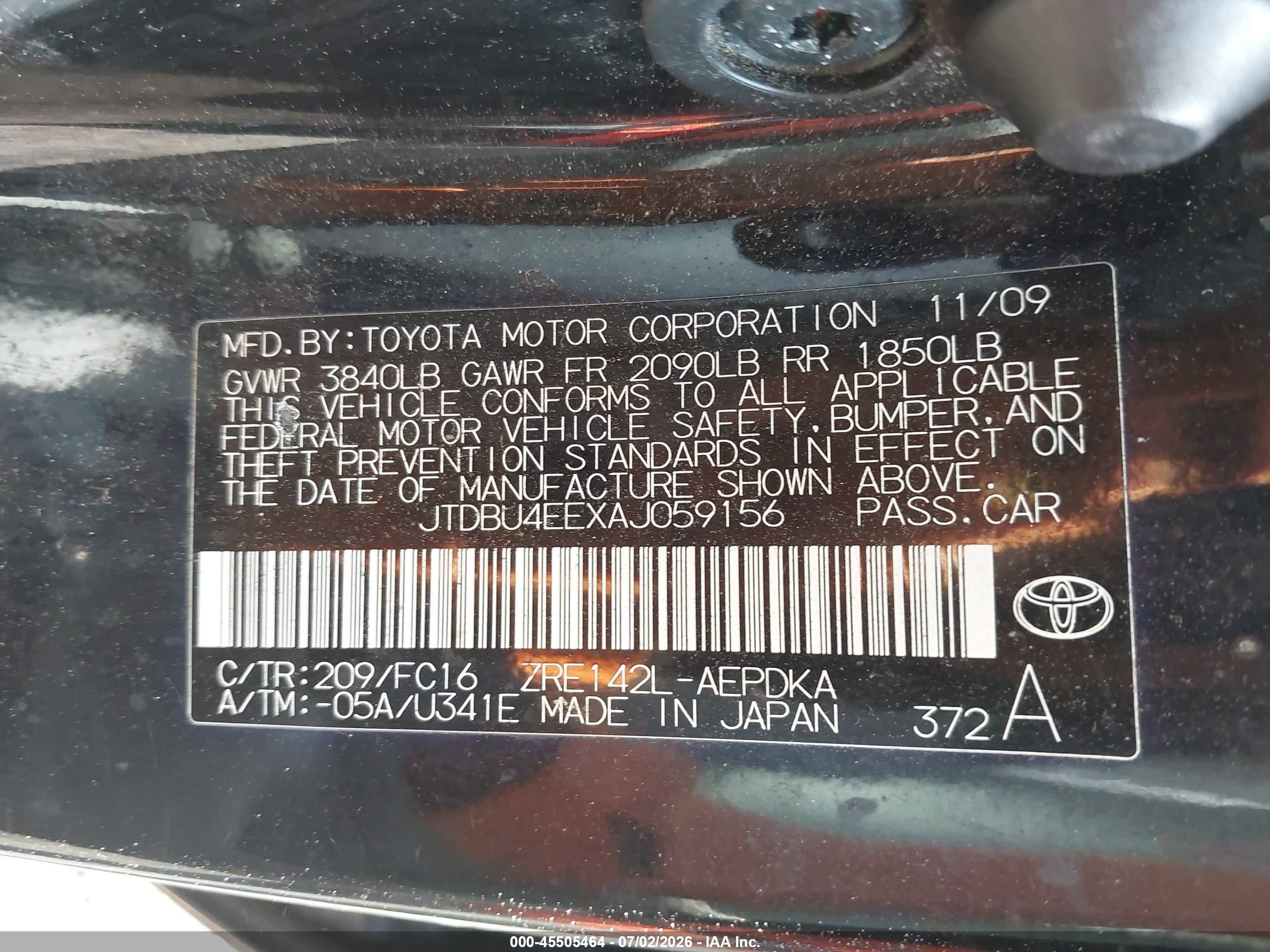 2010 Toyota Corolla Le Black vin: JTDBU4EEXAJ059156