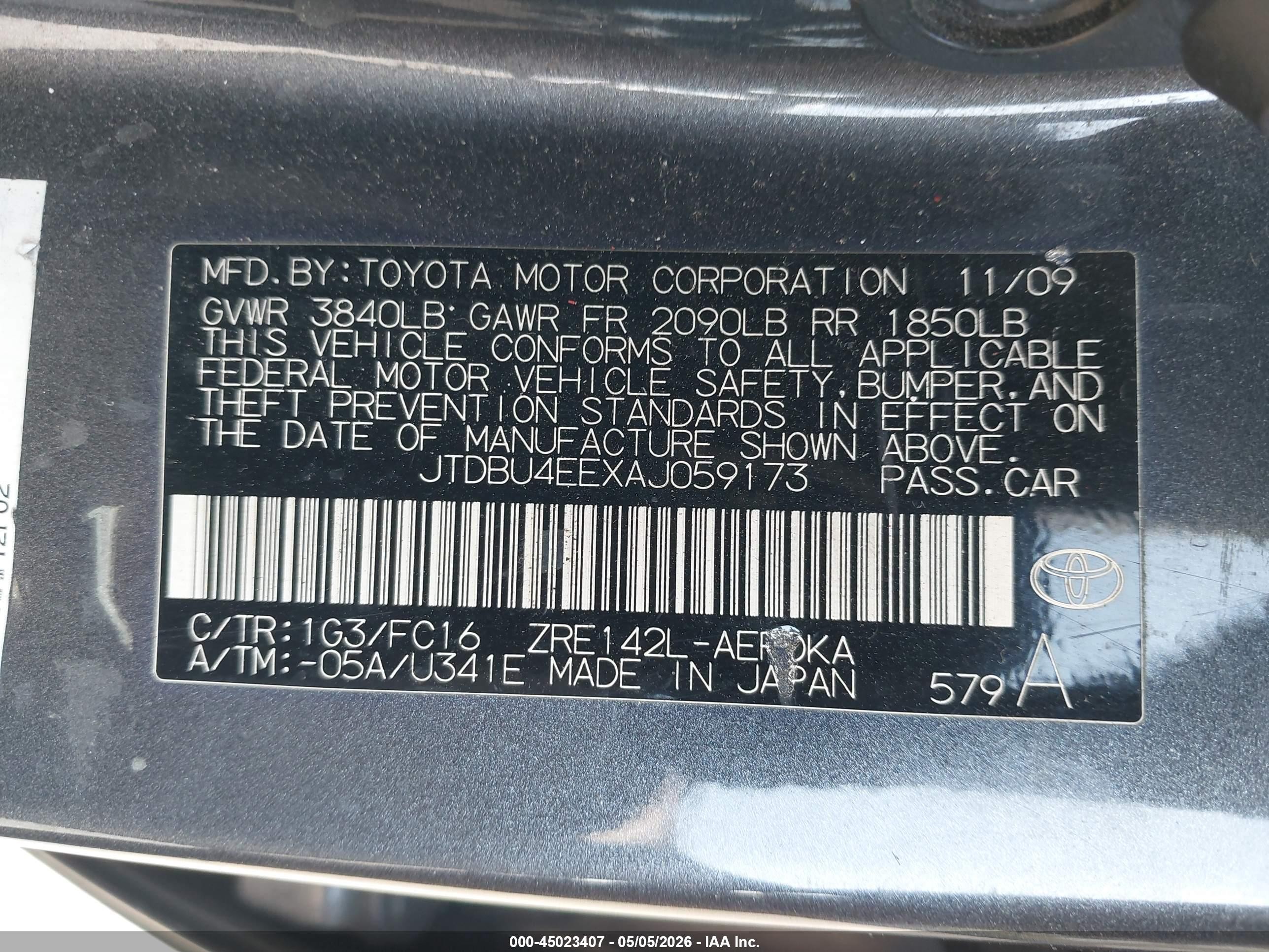 2010 Toyota Corolla Le Gray vin: JTDBU4EEXAJ059173
