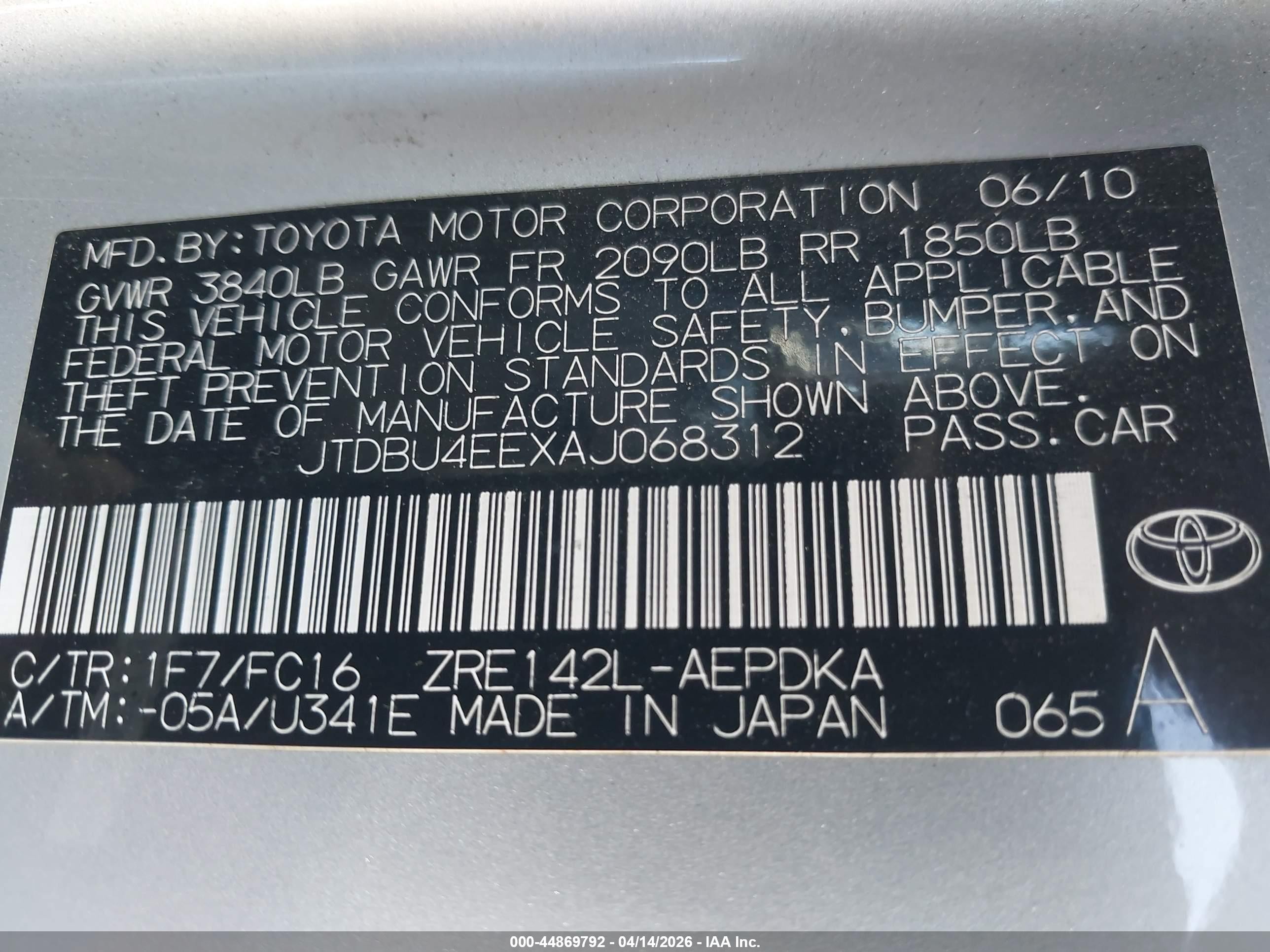 2010 Toyota Corolla Le Silver vin: JTDBU4EEXAJ068312