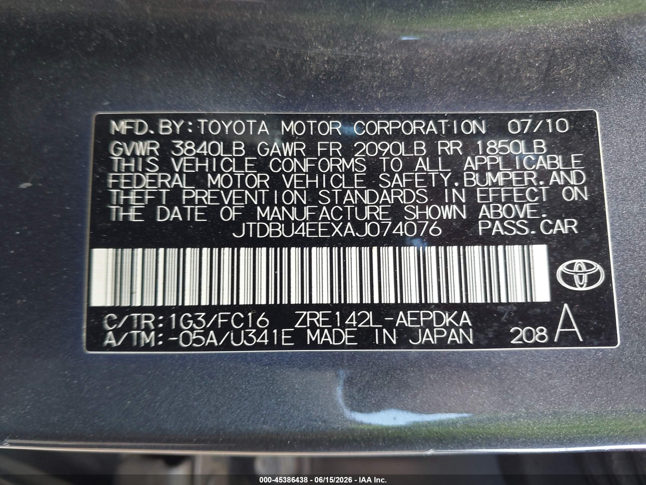2010 Toyota Corolla Le Gray vin: JTDBU4EEXAJ074076