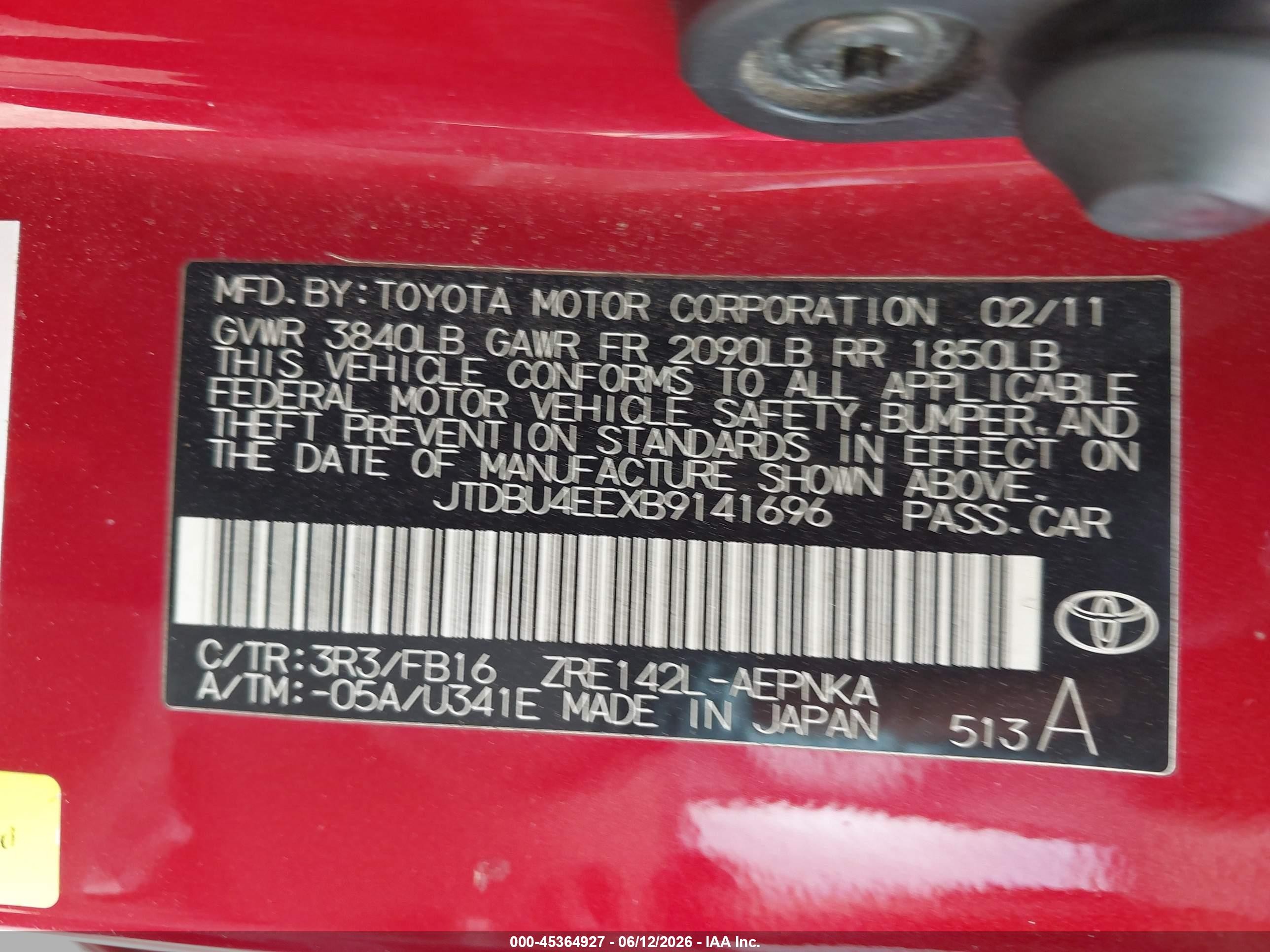 2011 Toyota Corolla Le Red vin: JTDBU4EEXB9141696