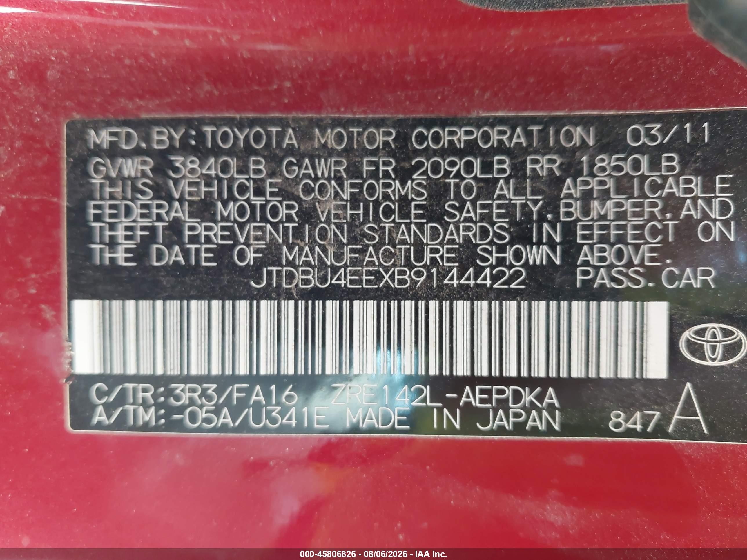 2011 Toyota Corolla   Red vin: JTDBU4EEXB9144422