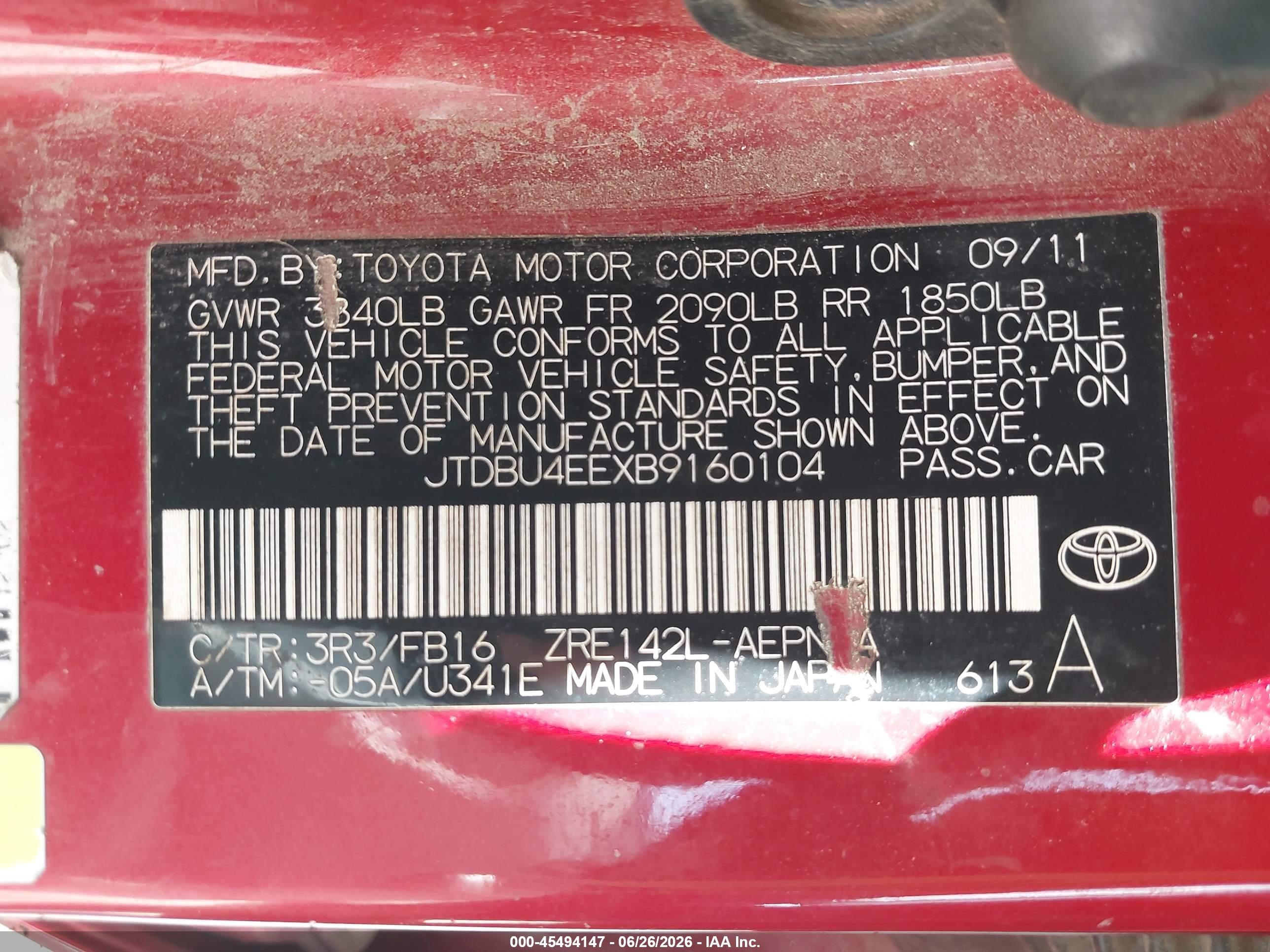 2011 Toyota Corolla Le Red vin: JTDBU4EEXB9160104