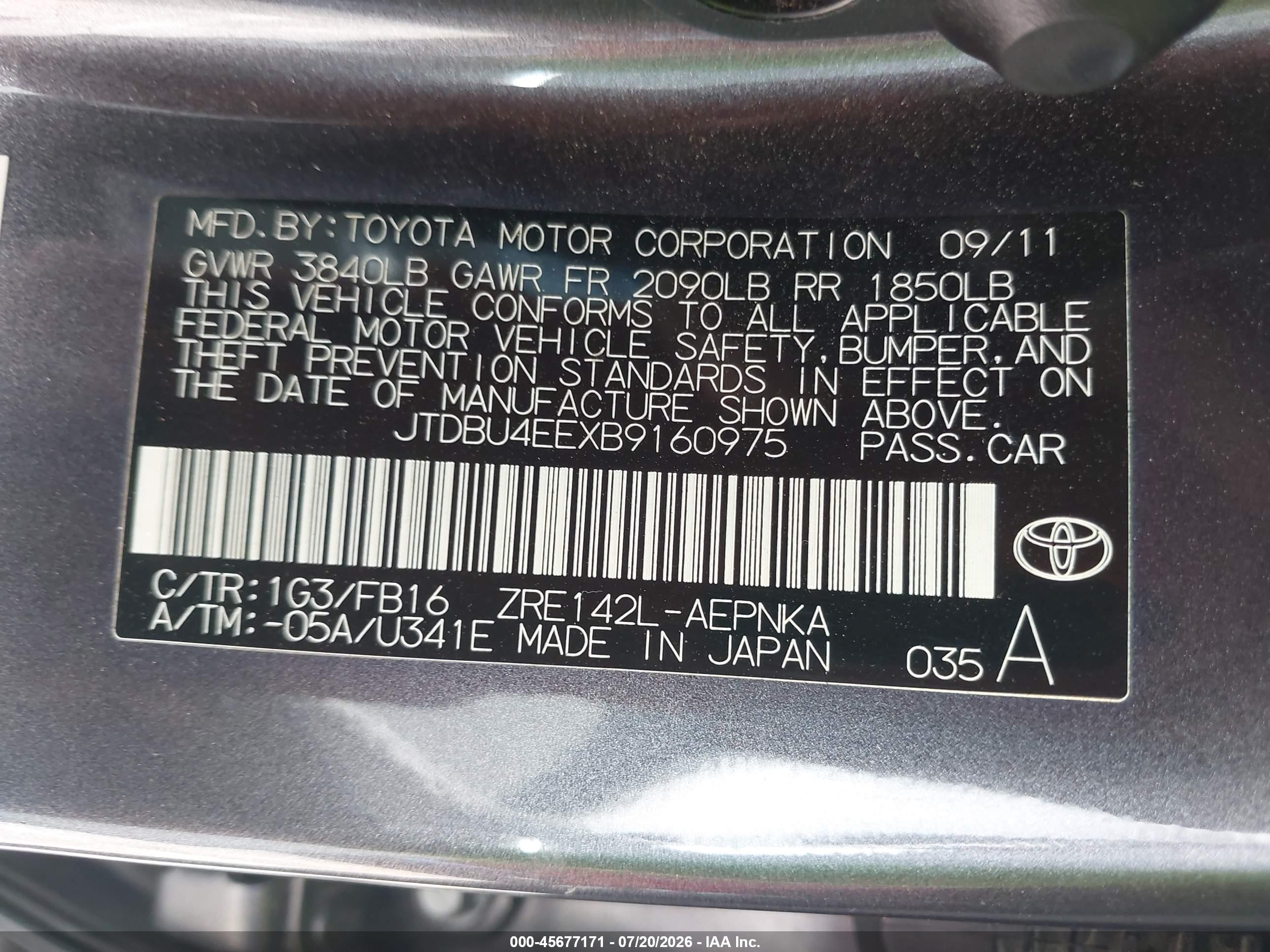 2011 Toyota Corolla Le Gray vin: JTDBU4EEXB9160975