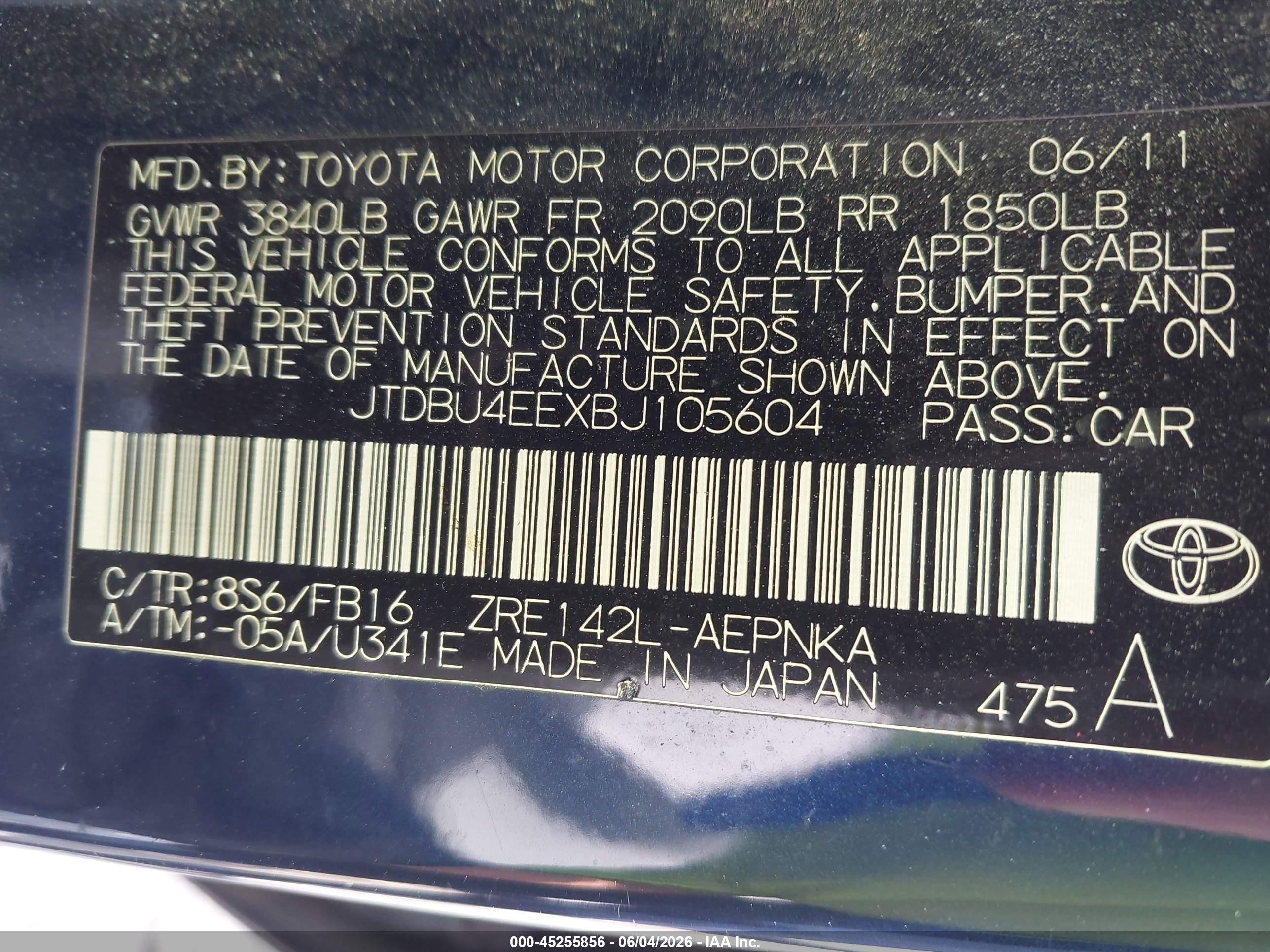 2011 Toyota Corolla Le Blue vin: JTDBU4EEXBJ105604