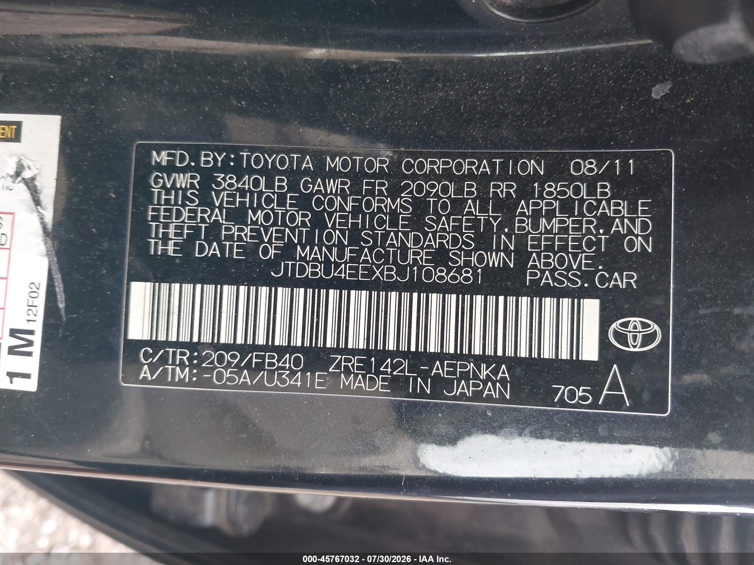 2011 Toyota Corolla Le Black vin: JTDBU4EEXBJ108681