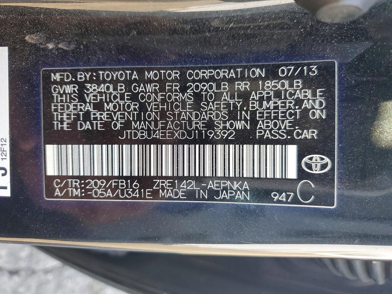 2013 Toyota Corolla Le Black vin: JTDBU4EEXDJ119392