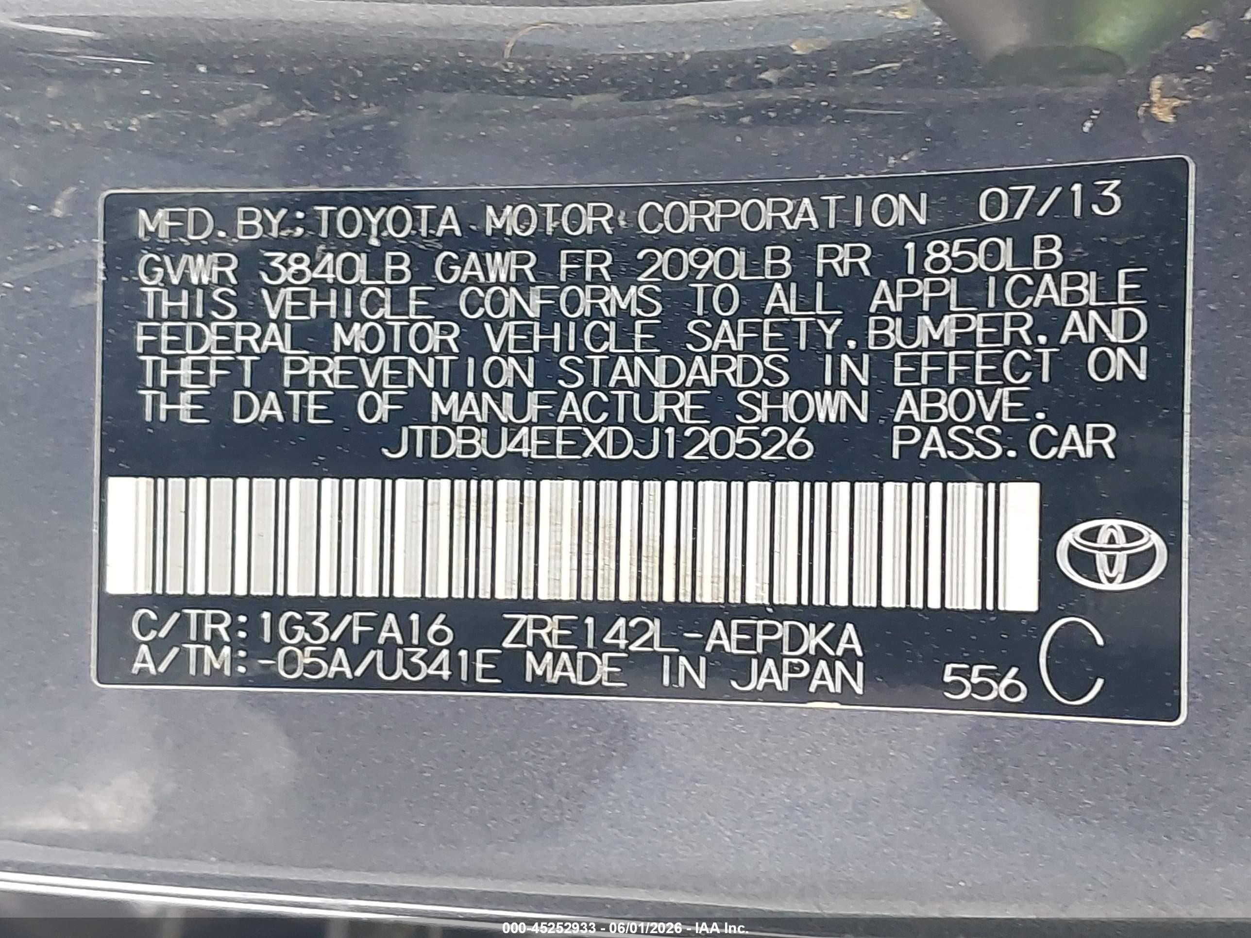 2013 Toyota Corolla L Gray vin: JTDBU4EEXDJ120526