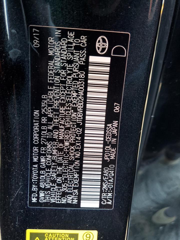 2017 Toyota Mirai Black vin: JTDBVRBD2HA003180