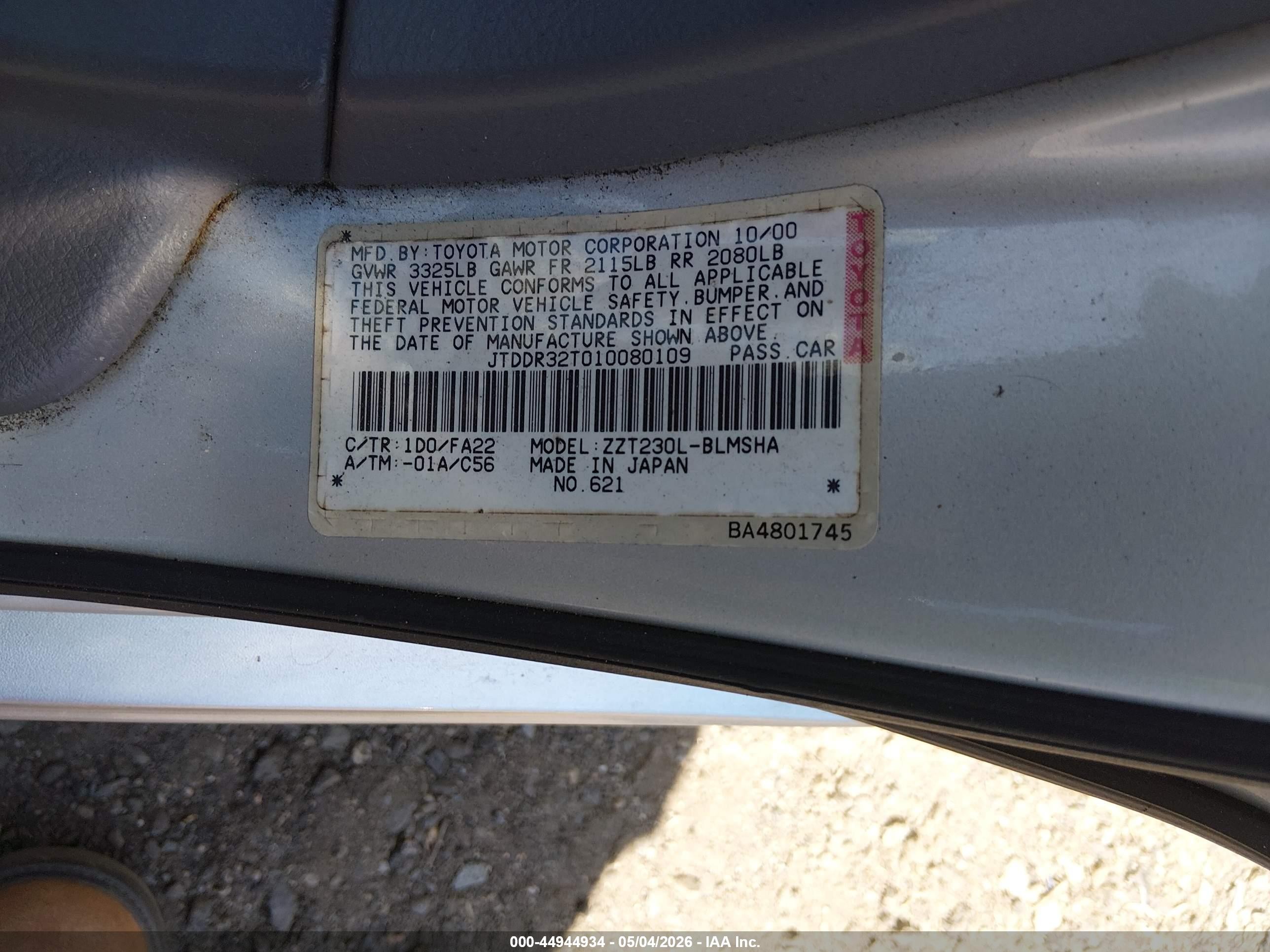 2001 Toyota Celica Gt Silver vin: JTDDR32T010080109