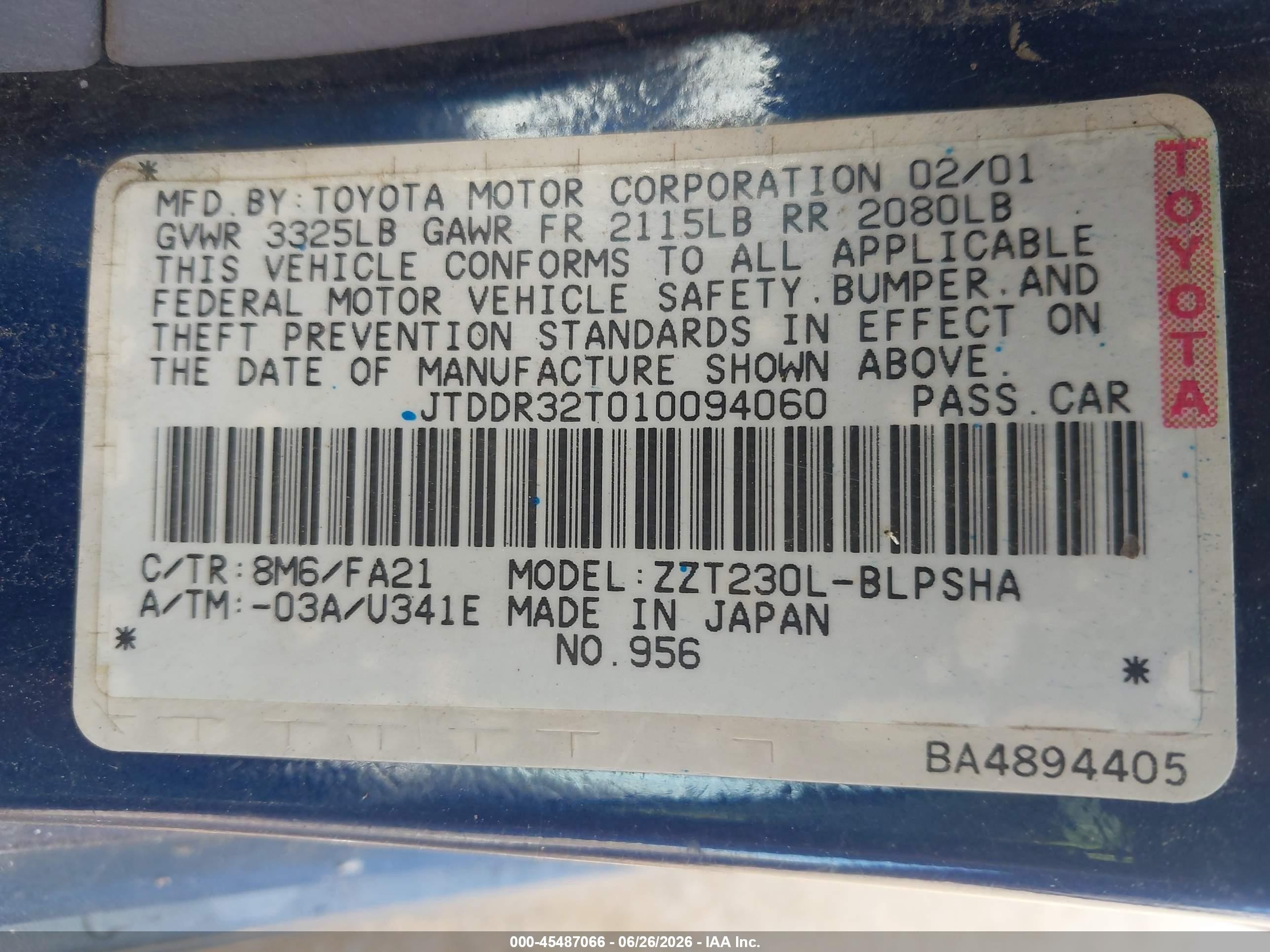 2001 Toyota Celica Gt Dark Blue vin: JTDDR32T010094060