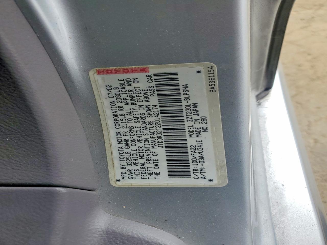 2002 Toyota Celica Gt Silver vin: JTDDR32T220142174