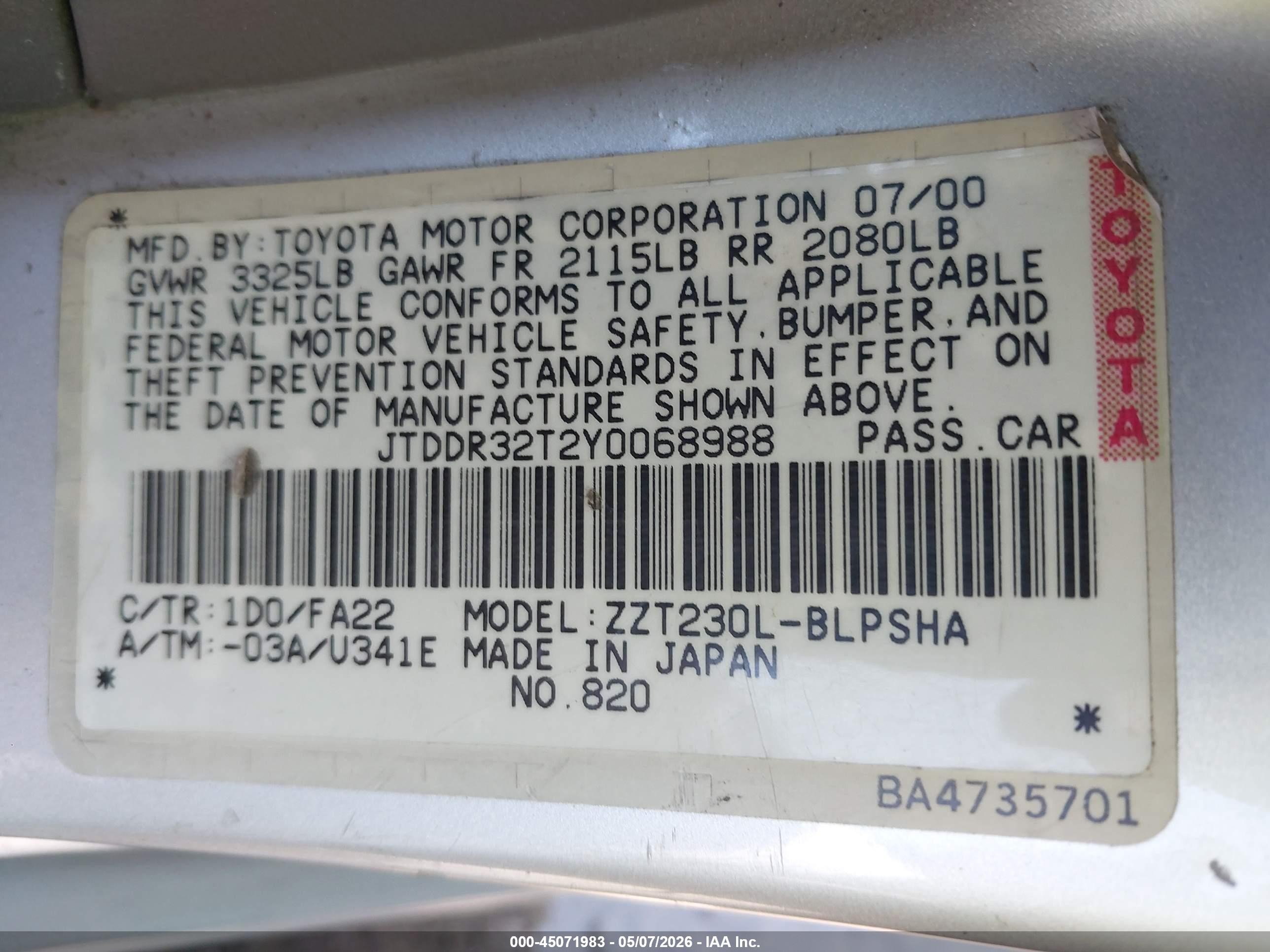 2000 Toyota Celica Gt Silver vin: JTDDR32T2Y0068988