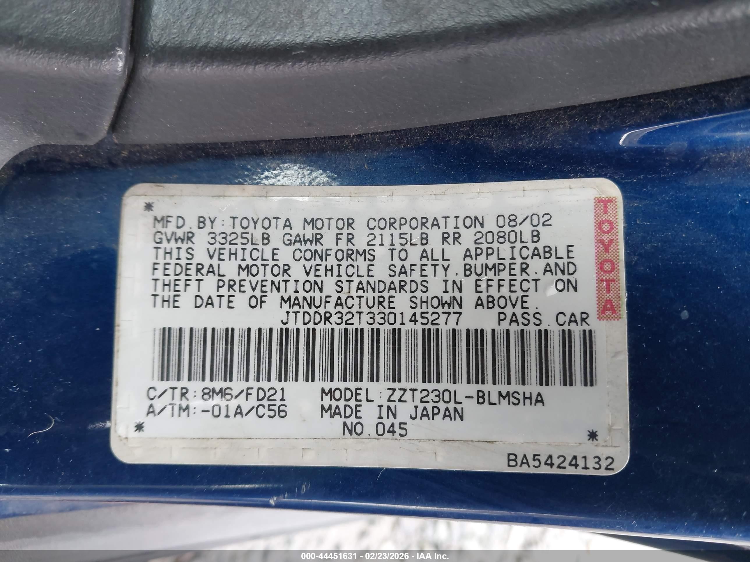 2003 Toyota Celica Gt Dark Blue vin: JTDDR32T330145277