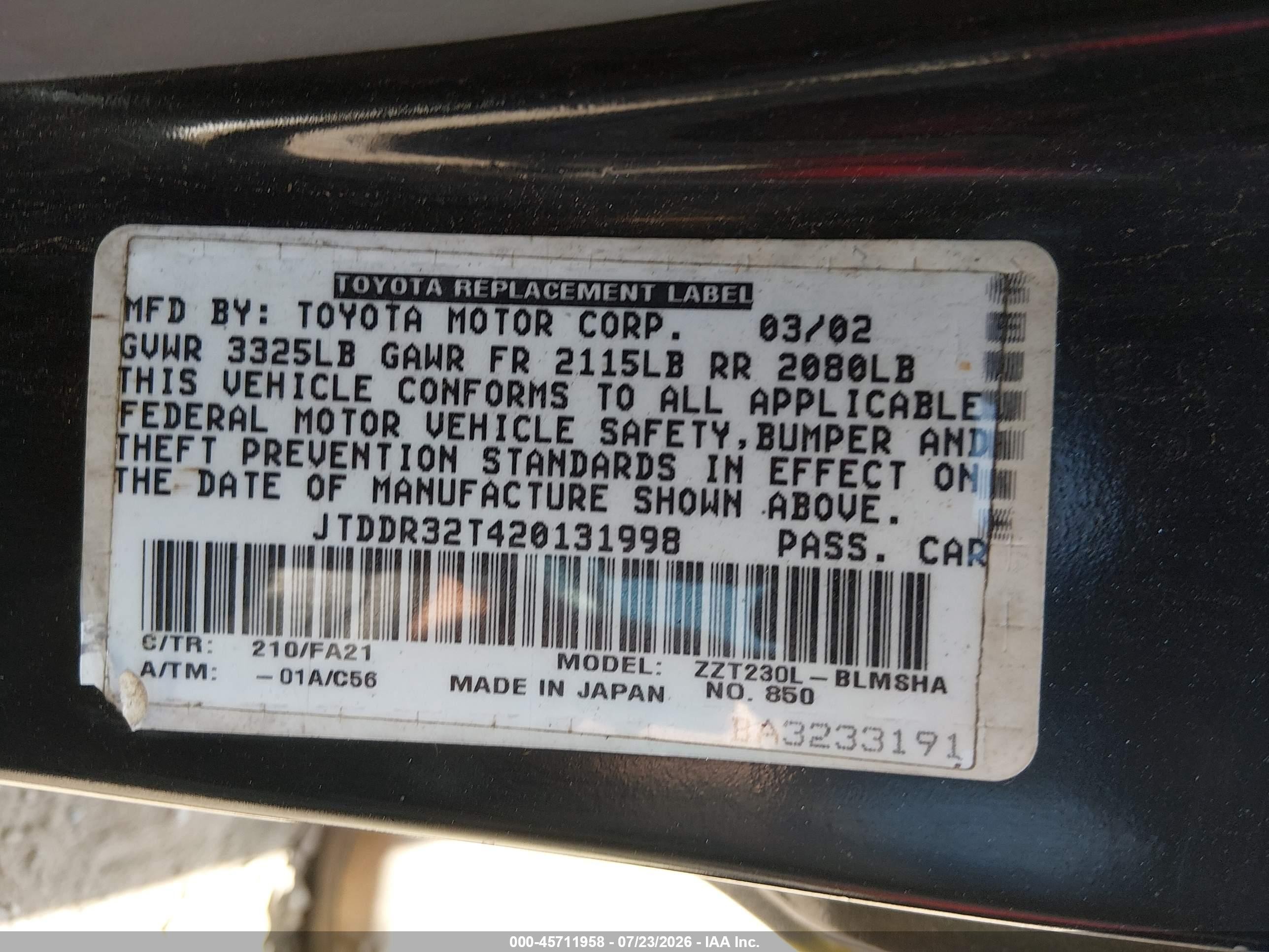 2002 Toyota Celica Gt Yellow vin: JTDDR32T420131998