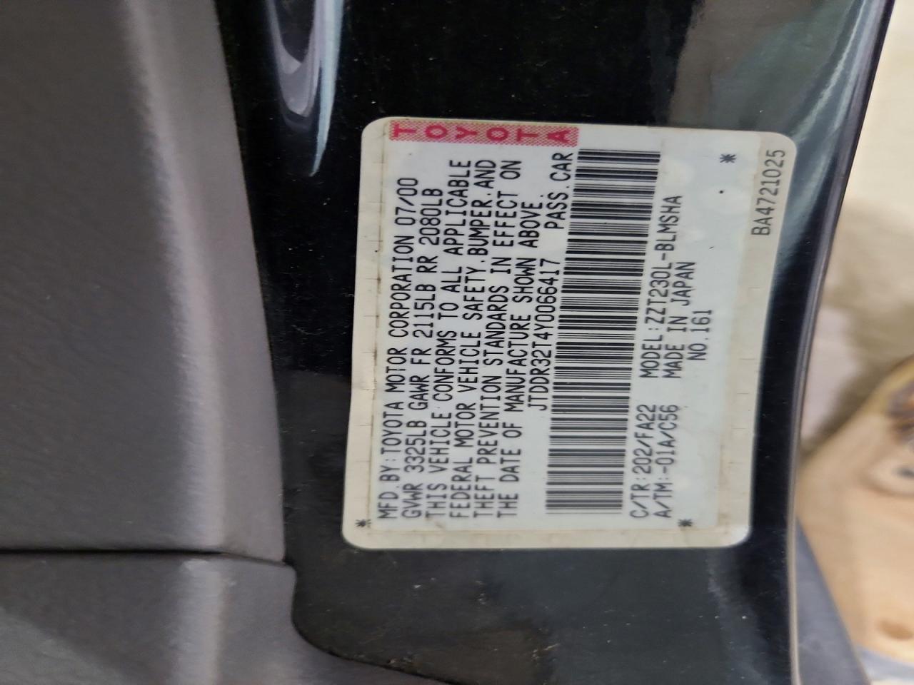 2000 Toyota Celica Gt Черный vin: JTDDR32T4Y0066417