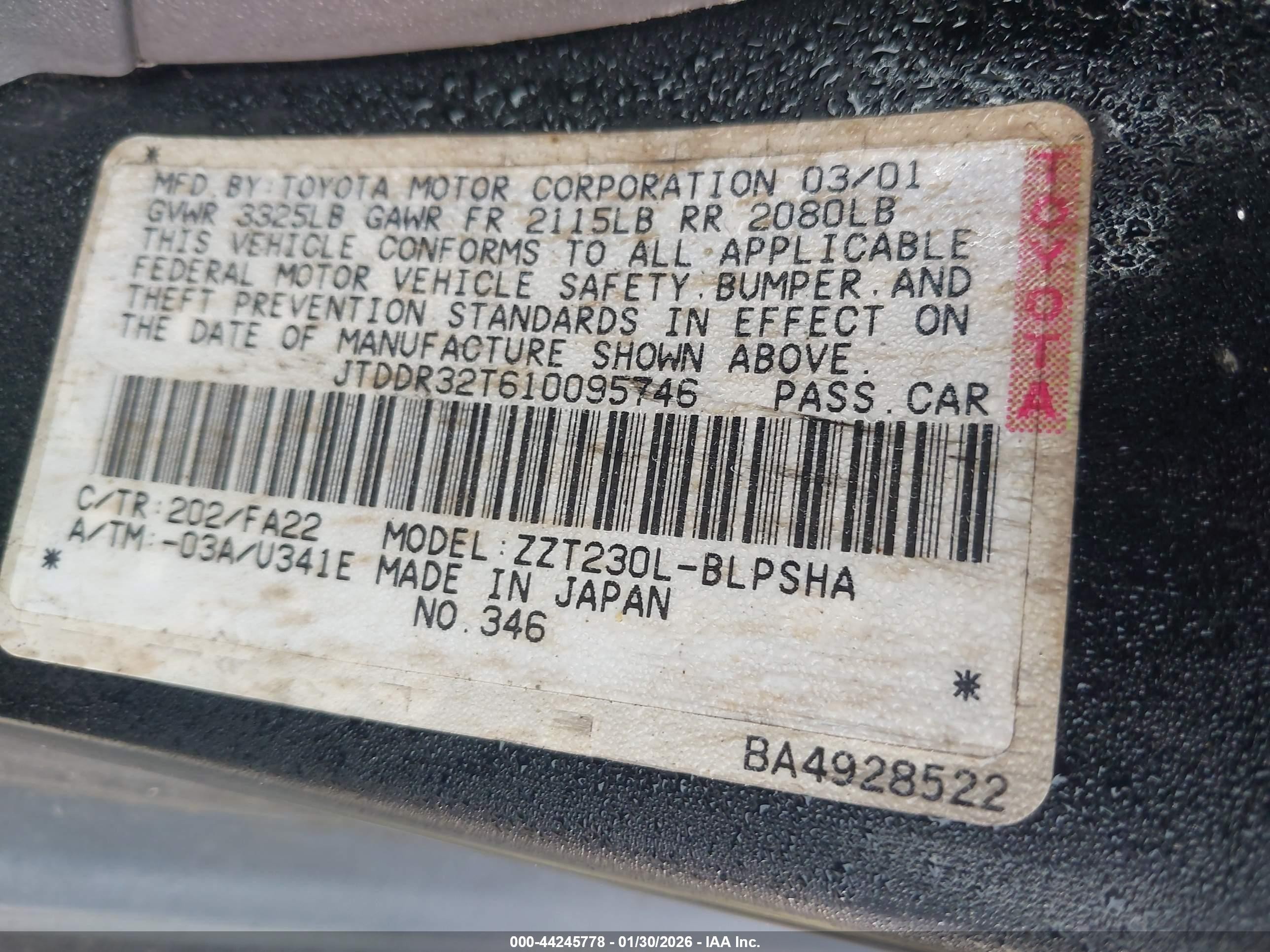 2001 Toyota Celica Gt Black vin: JTDDR32T610095746