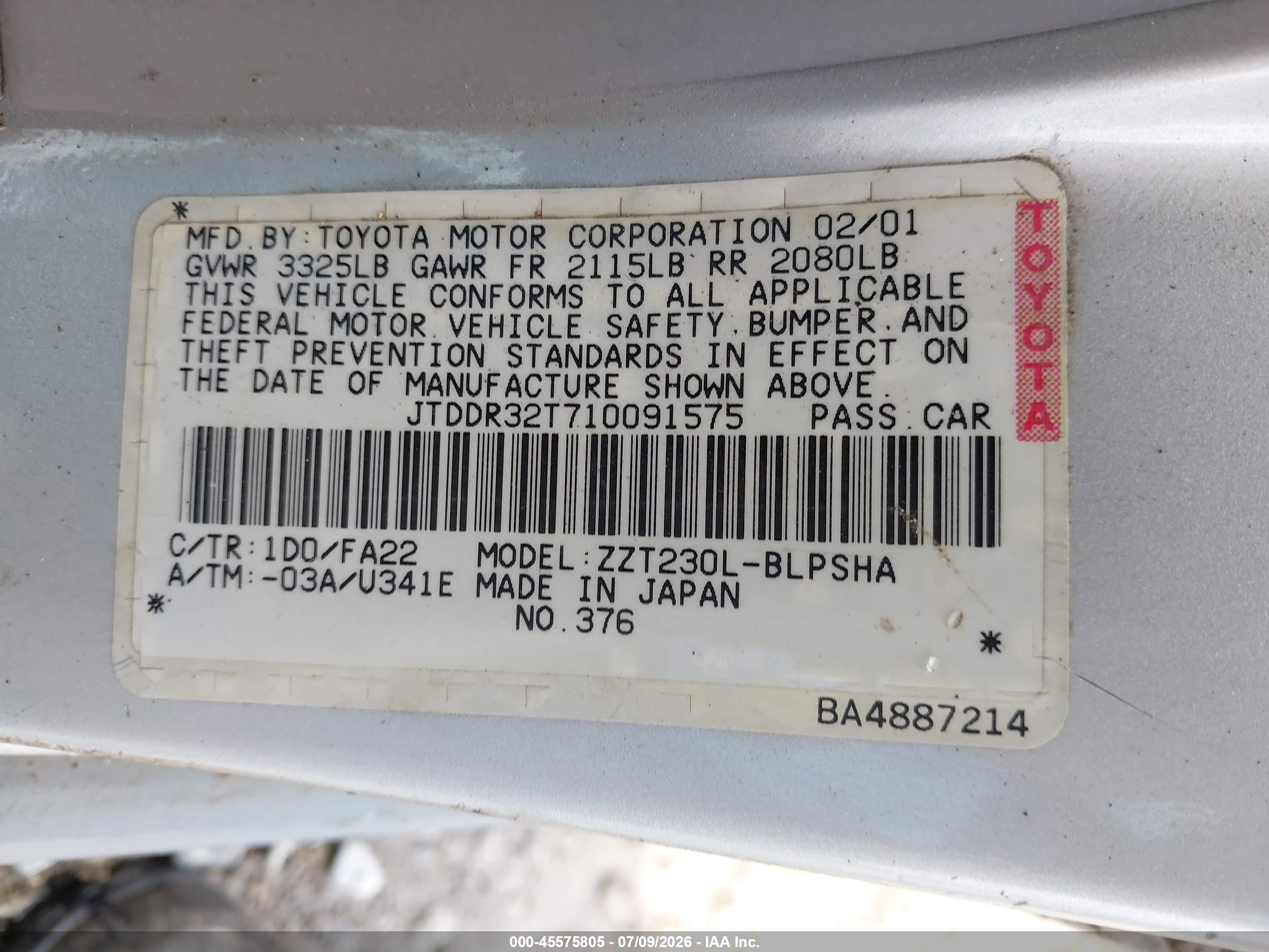 2001 Toyota Celica Gt Silver vin: JTDDR32T710091575