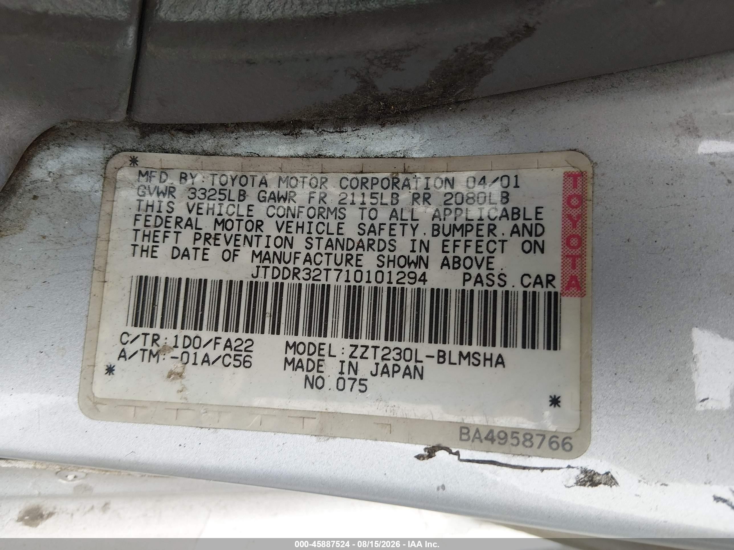 2001 Toyota Celica Gt Silver vin: JTDDR32T710101294