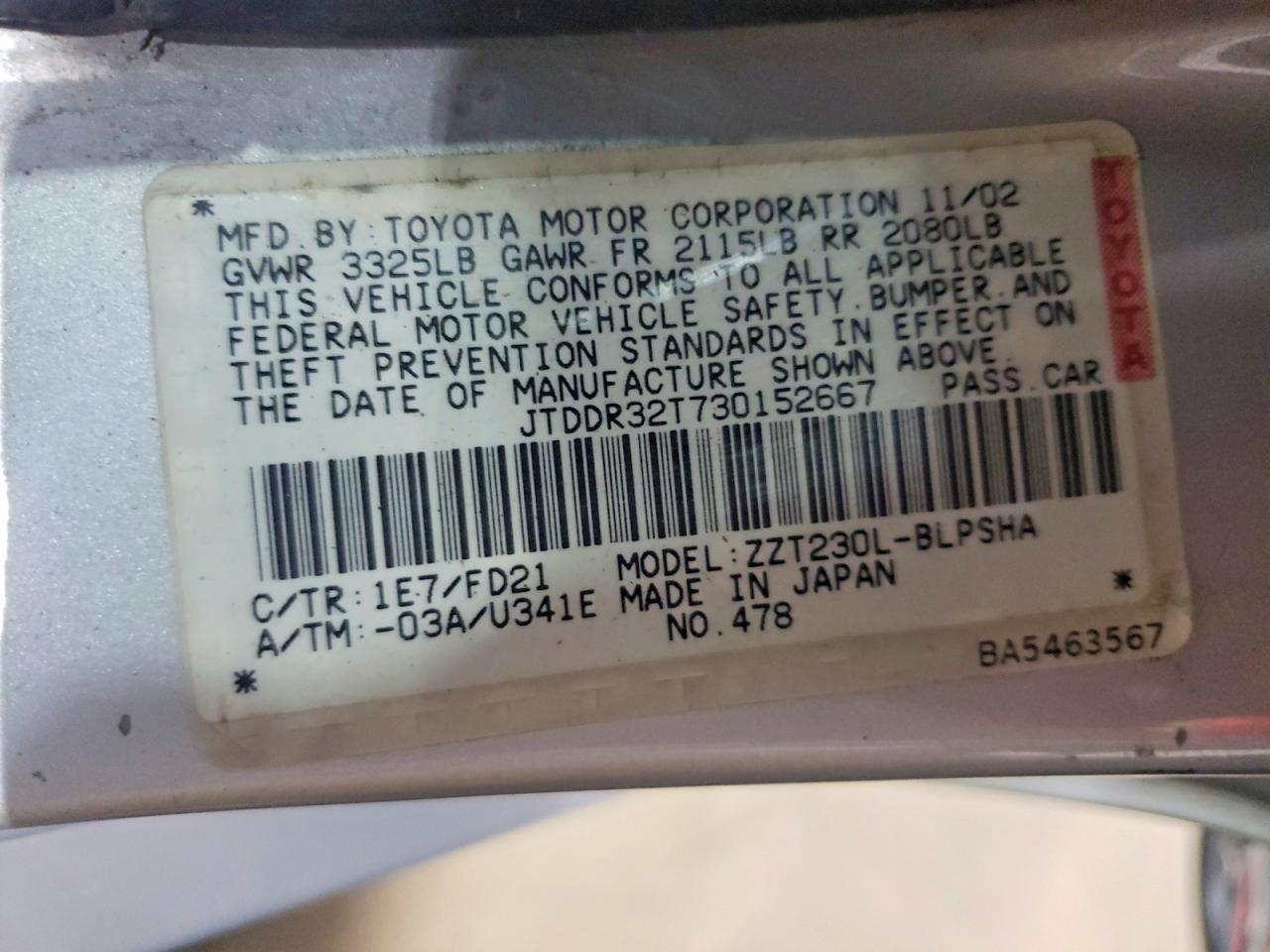 2003 Toyota Celica Gt Silver vin: JTDDR32T730152667