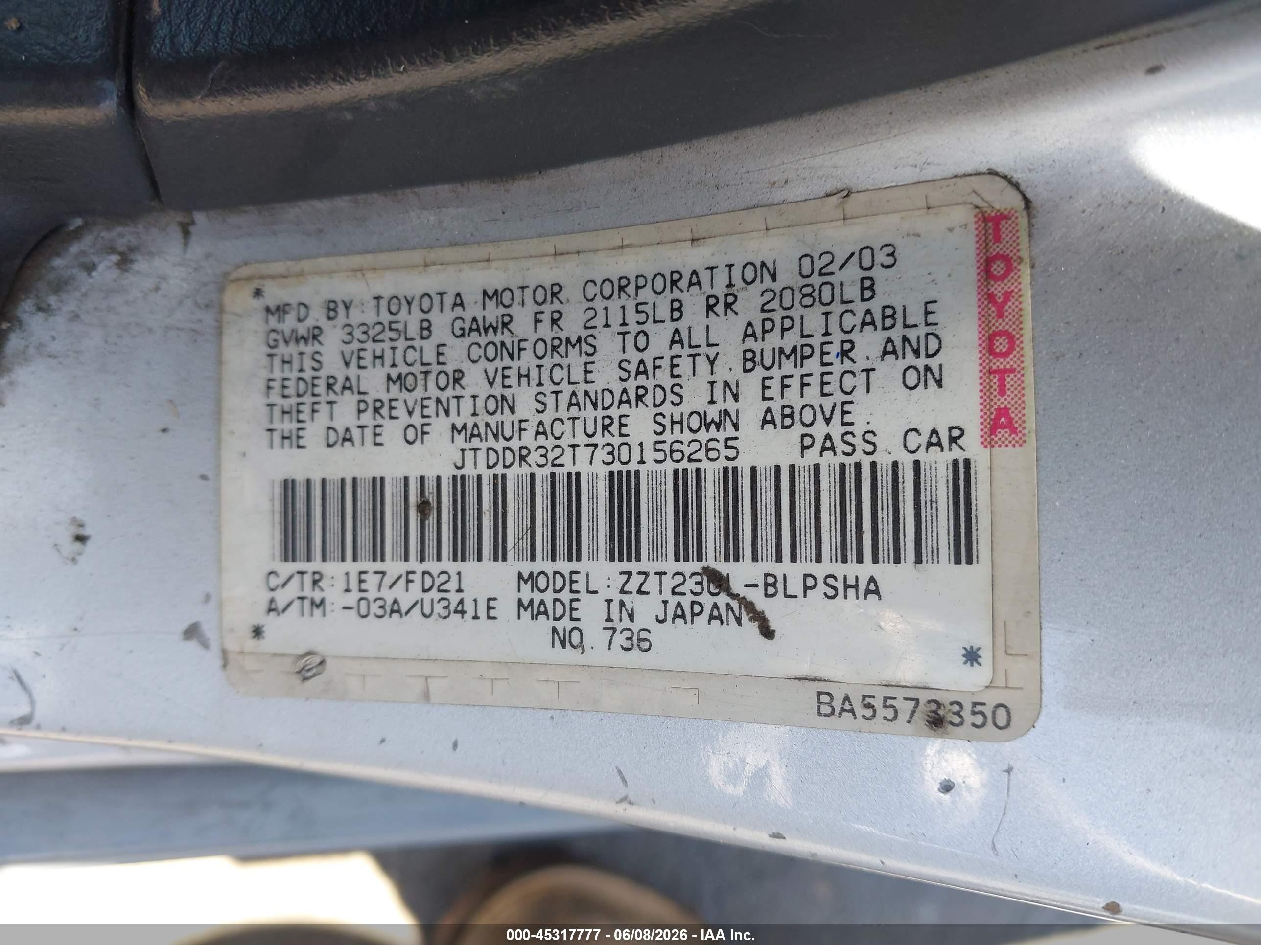2003 Toyota Celica Gt Серебряный vin: JTDDR32T730156265