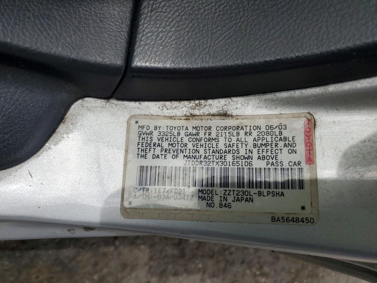 2003 Toyota Celica Gt Silver vin: JTDDR32TX30165106