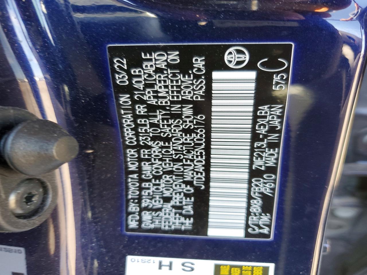 2022 Toyota Corolla Le Blue vin: JTDEAMDE5NJ056176