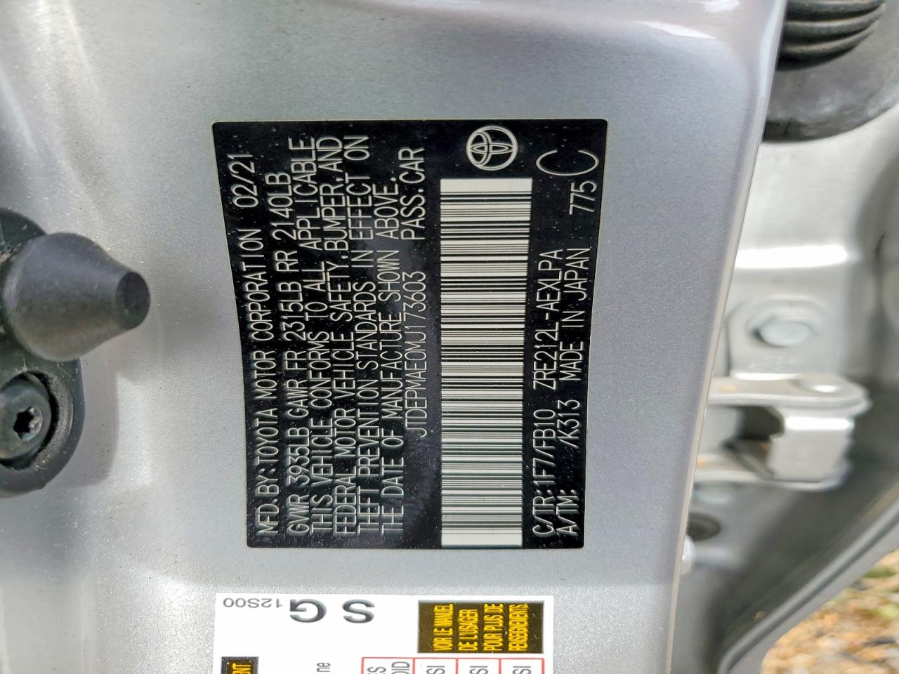 2021 Toyota Corolla Le Silver vin: JTDEPMAE0MJ173603