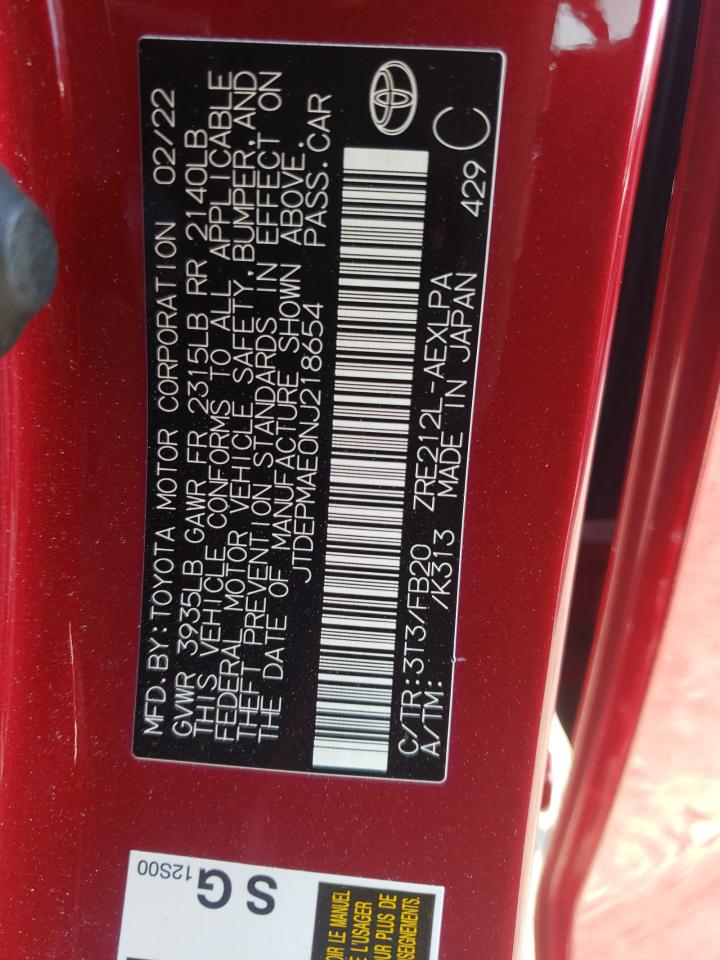 2022 Toyota Corolla Le Red vin: JTDEPMAE0NJ218654