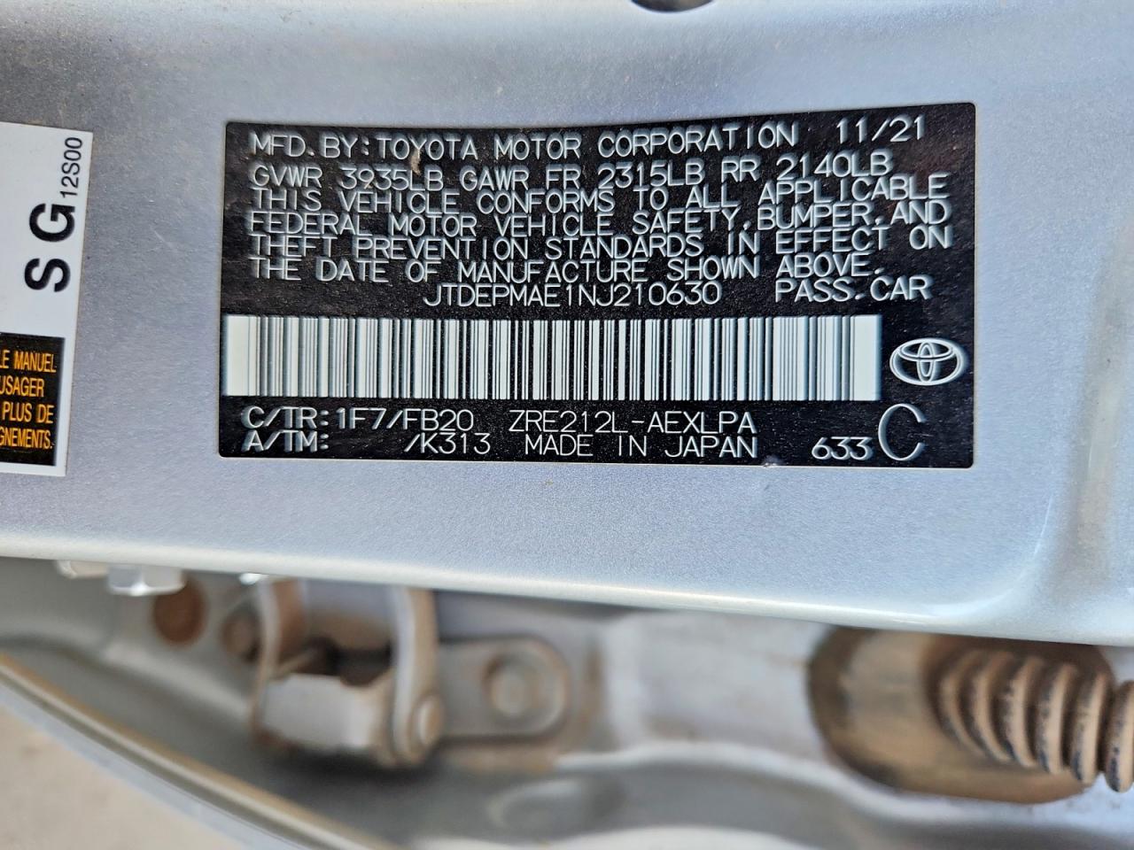 2022 Toyota Corolla Le Silver vin: JTDEPMAE1NJ210630