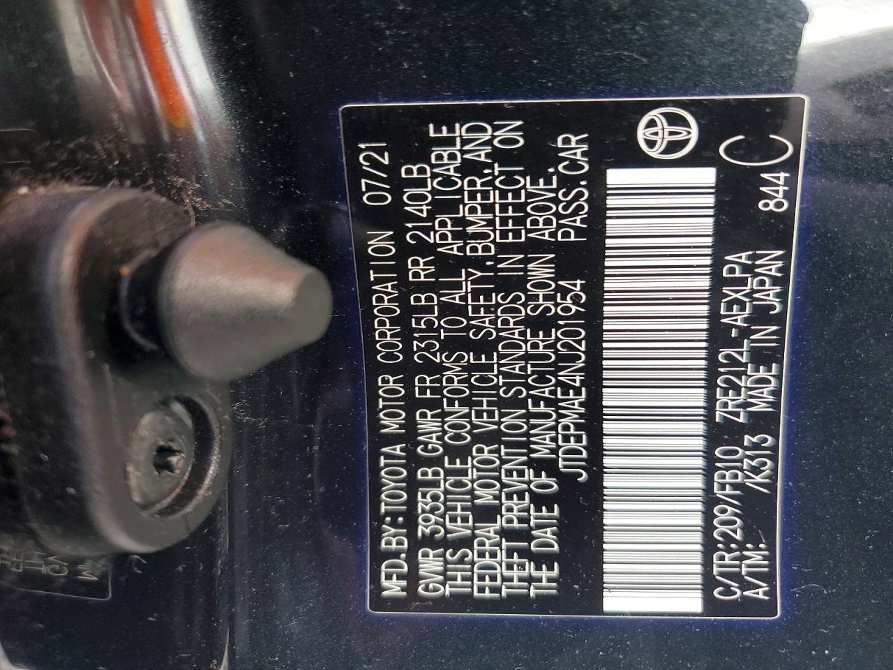 2022 Toyota Corolla Le Black vin: JTDEPMAE4NJ201954