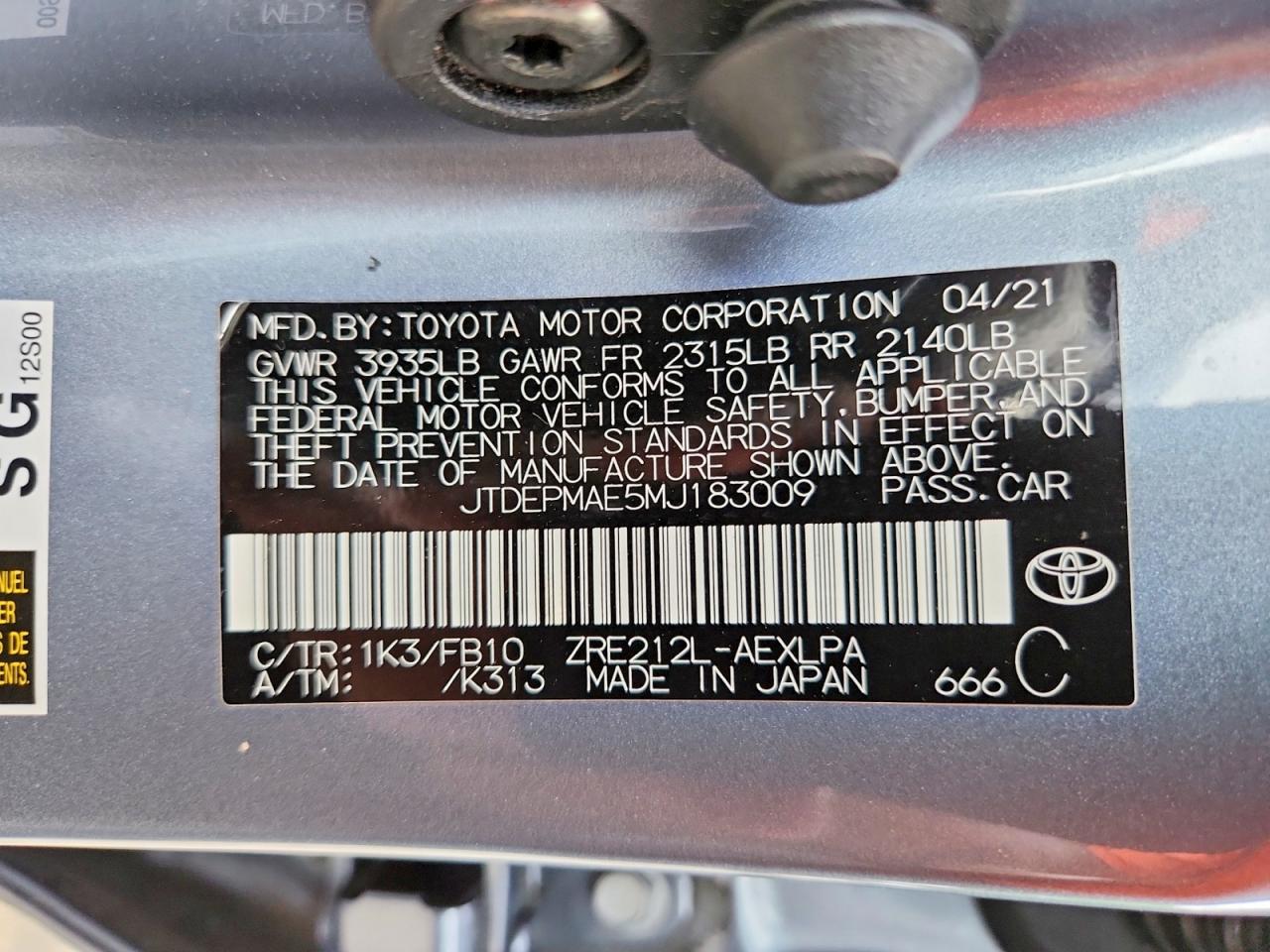 2021 Toyota Corolla Le Blue vin: JTDEPMAE5MJ183009