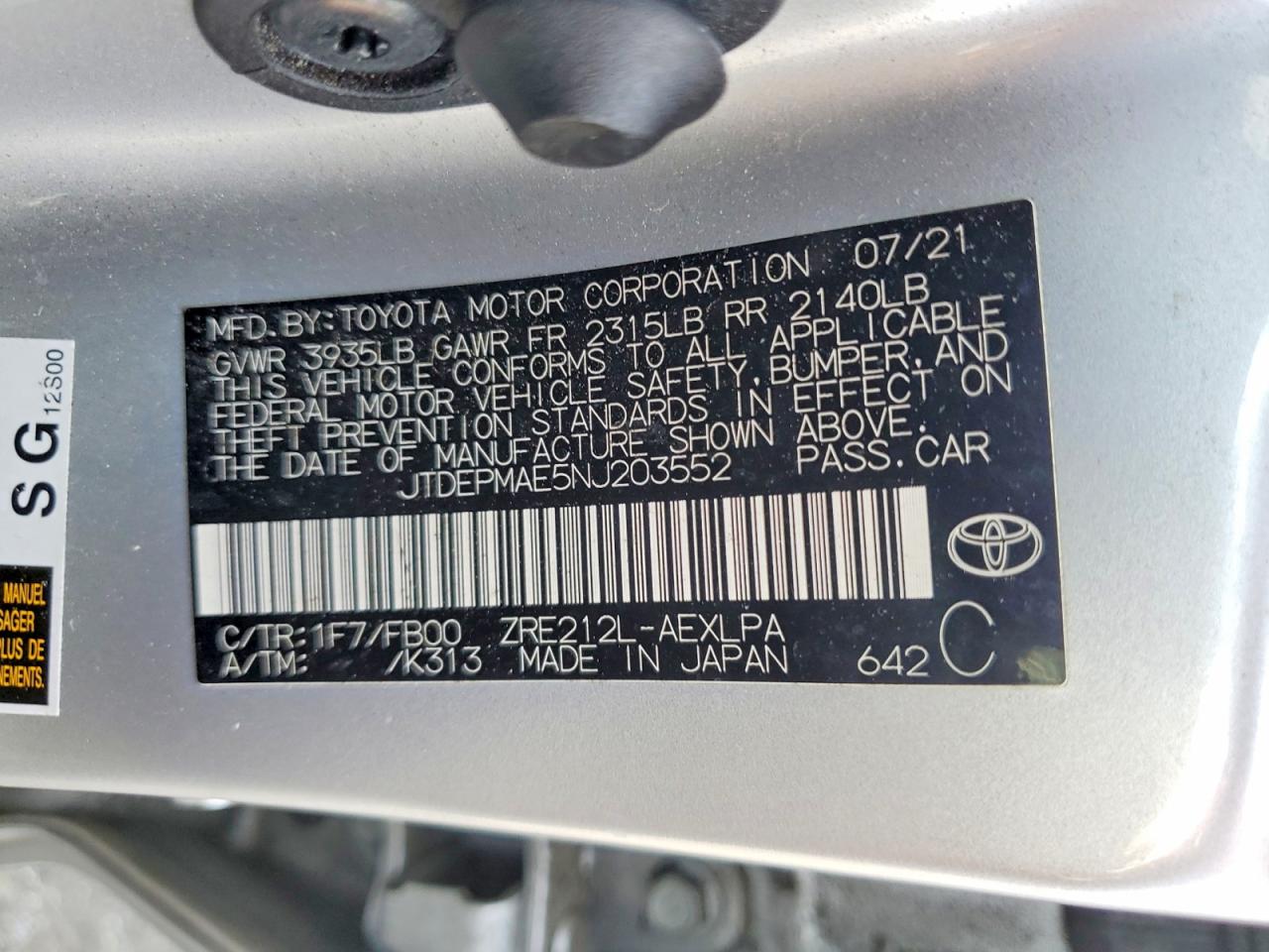 2022 Toyota Corolla Le Silver vin: JTDEPMAE5NJ203552