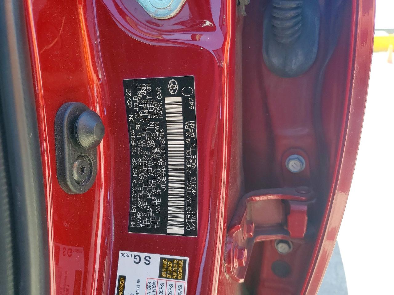 2022 Toyota Corolla Le Red vin: JTDEPMAE5NJ218083