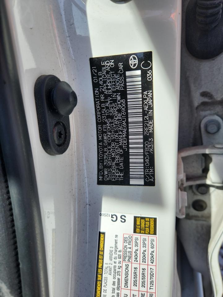 2021 Toyota Corolla Le White vin: JTDEPMAE6MJ169068