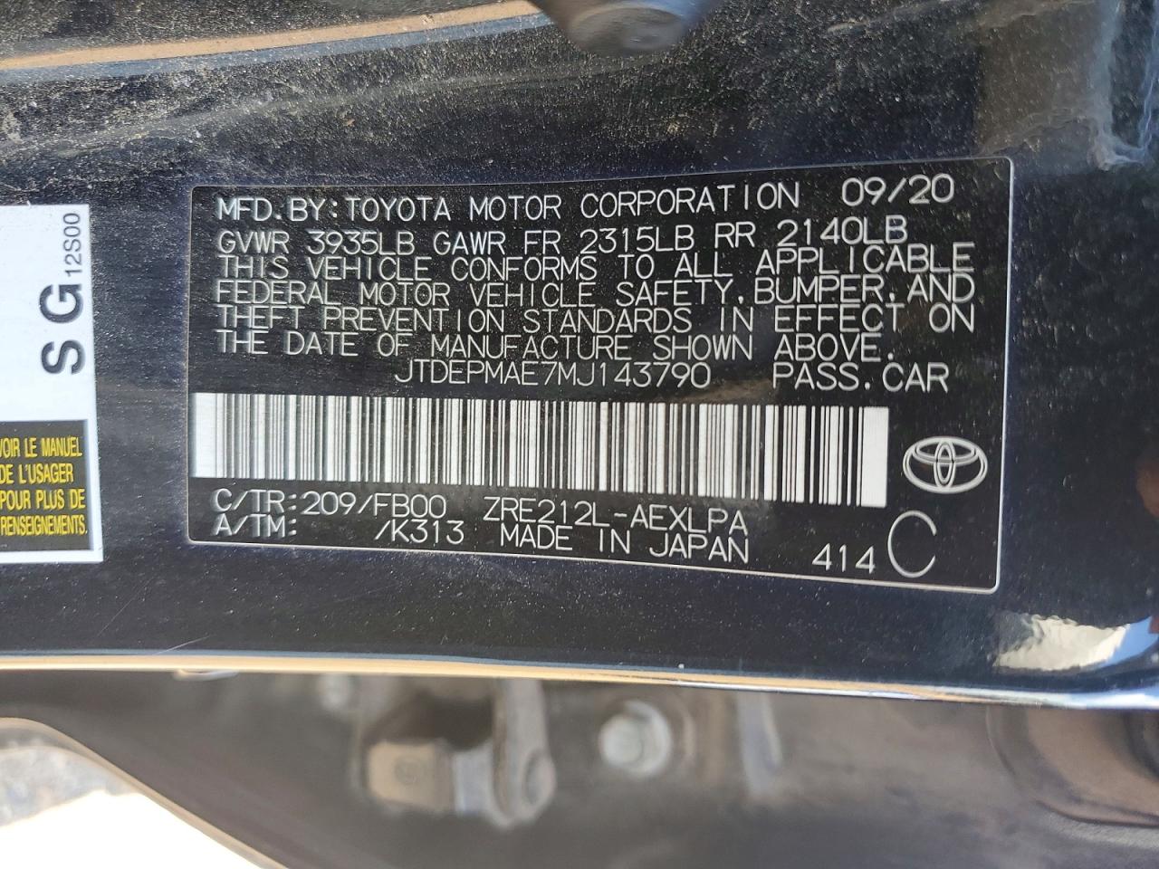 2021 Toyota Corolla Le Black vin: JTDEPMAE7MJ143790