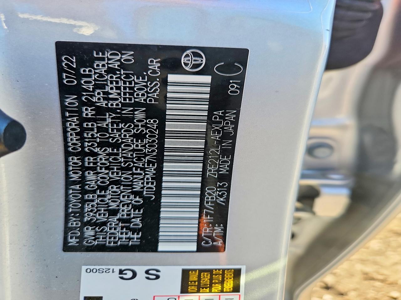2022 Toyota Corolla Le Silver vin: JTDEPMAE7N3030248