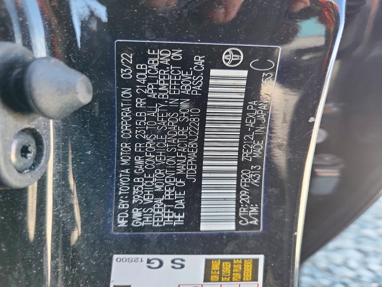 2022 Toyota Corolla Le Black vin: JTDEPMAE8NJ222810
