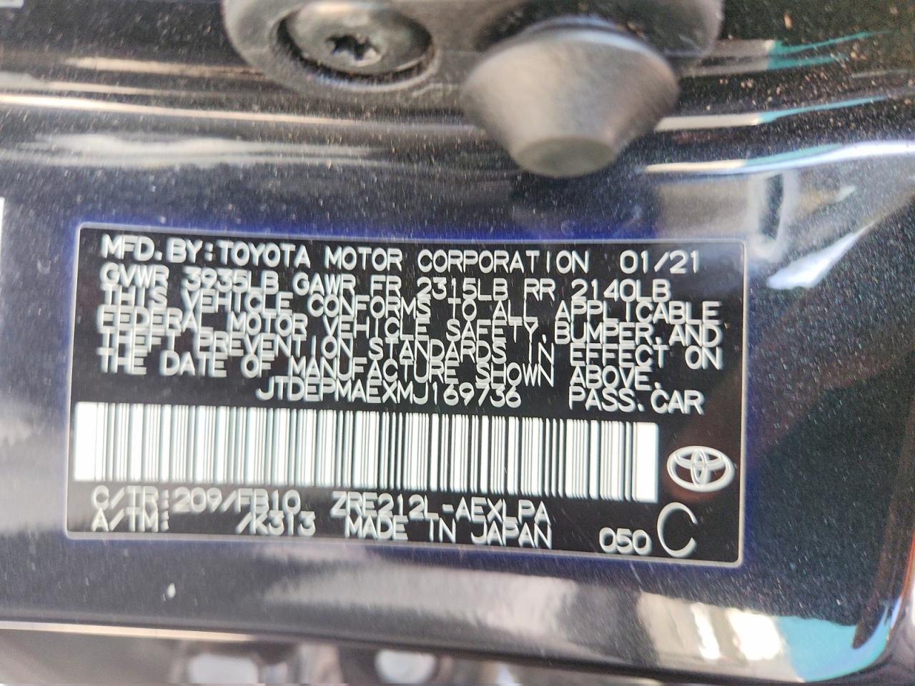 2021 Toyota Corolla Le Черный vin: JTDEPMAEXMJ169736