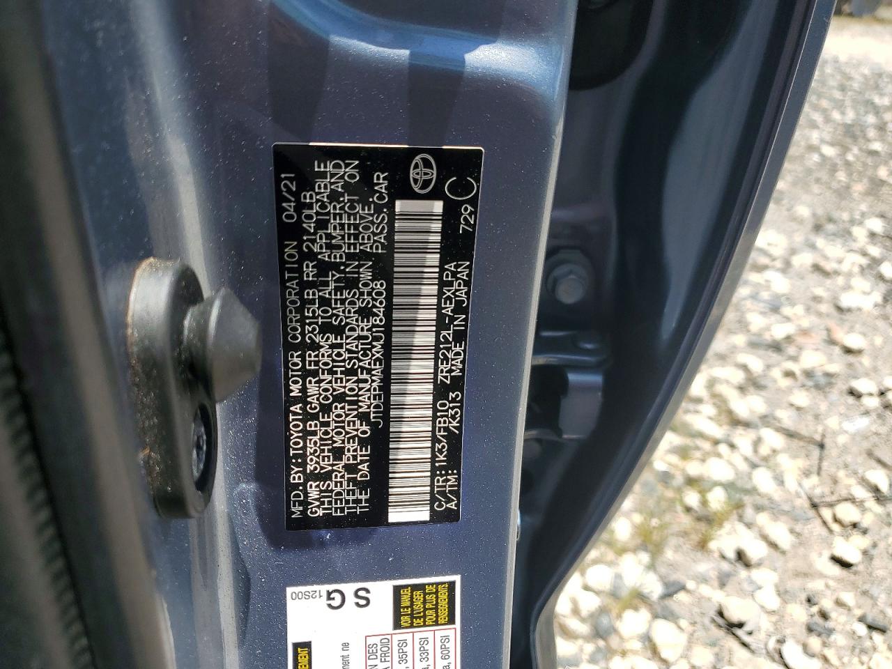 2021 Toyota Corolla Le Blue vin: JTDEPMAEXMJ184608